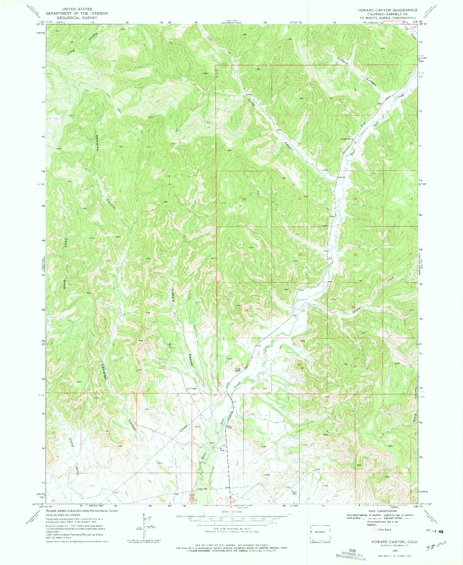 USGS 1:24000-SCALE QUADRANGLE FOR HOWARD CANYON, CO 1968