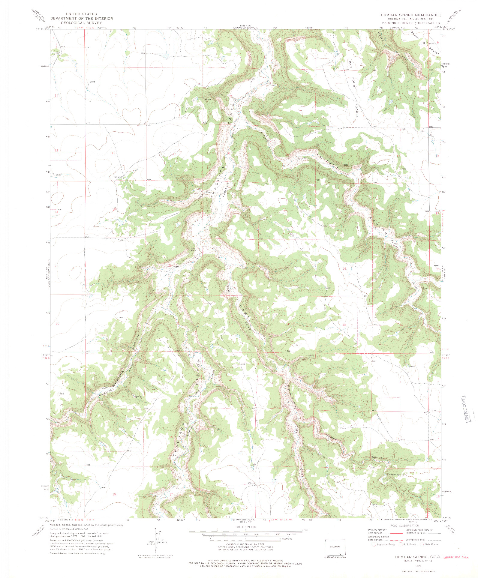 USGS 1:24000-SCALE QUADRANGLE FOR HUMBAR SPRING, CO 1972