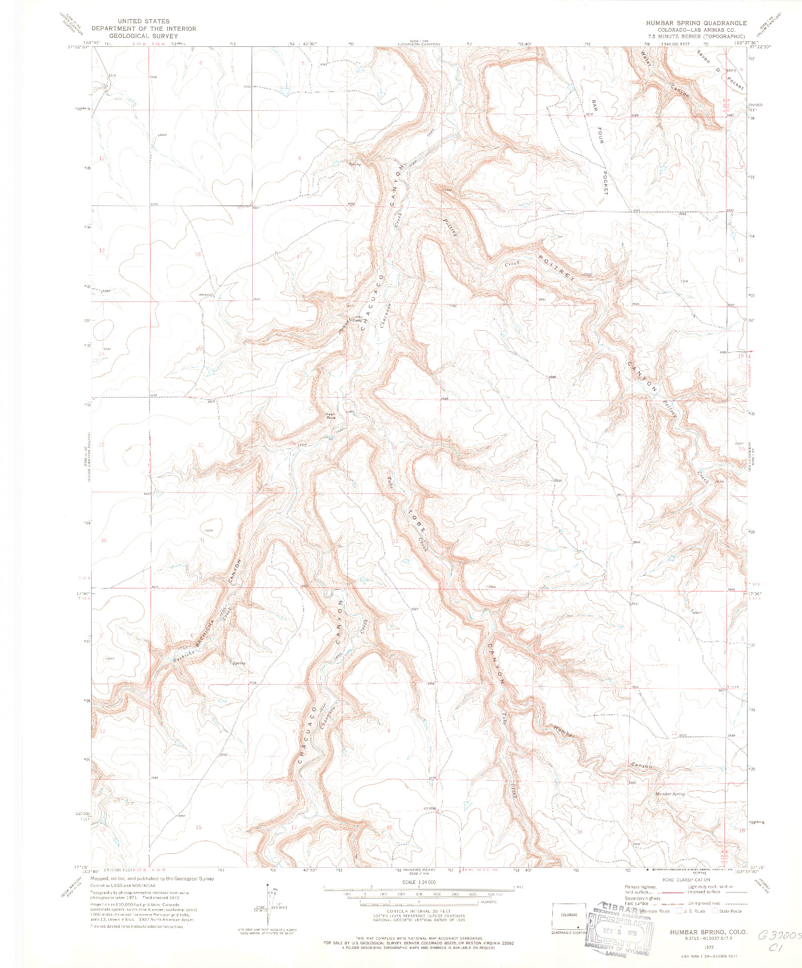 USGS 1:24000-SCALE QUADRANGLE FOR HUMBAR SPRING, CO 1972