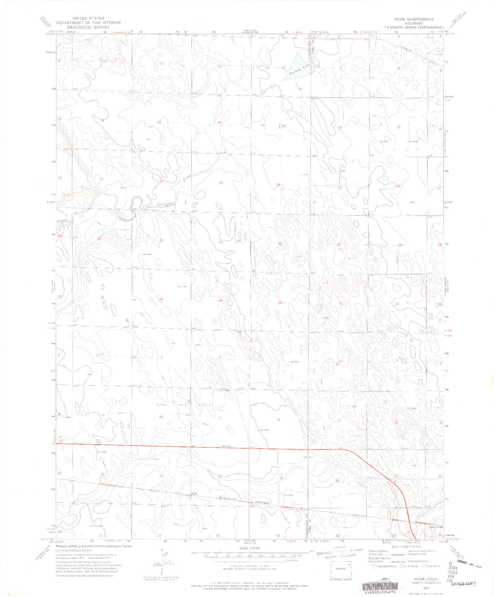 USGS 1:24000-SCALE QUADRANGLE FOR HYDE, CO 1972