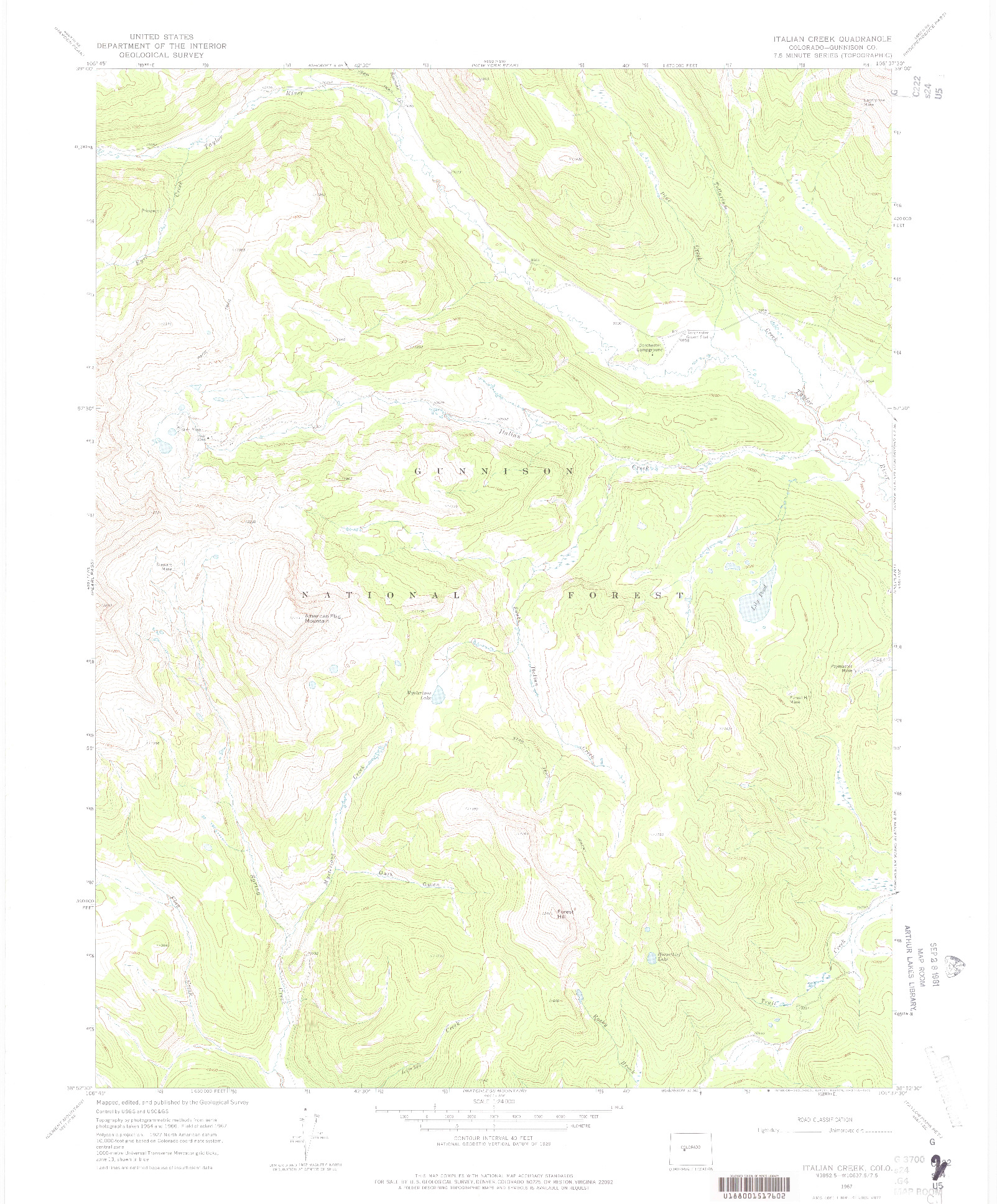 USGS 1:24000-SCALE QUADRANGLE FOR ITALIAN CREEK, CO 1967