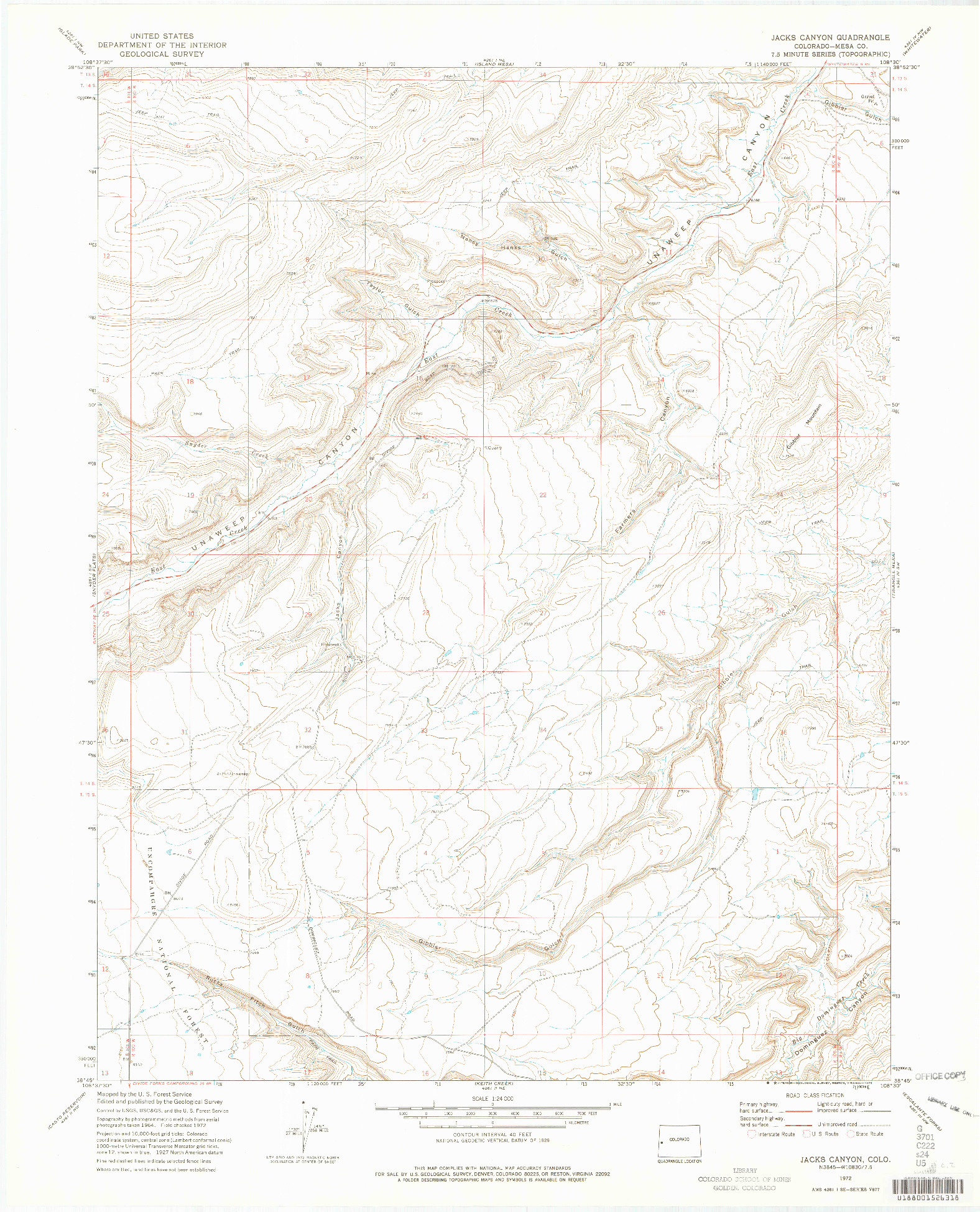 USGS 1:24000-SCALE QUADRANGLE FOR JACKS CANYON, CO 1972