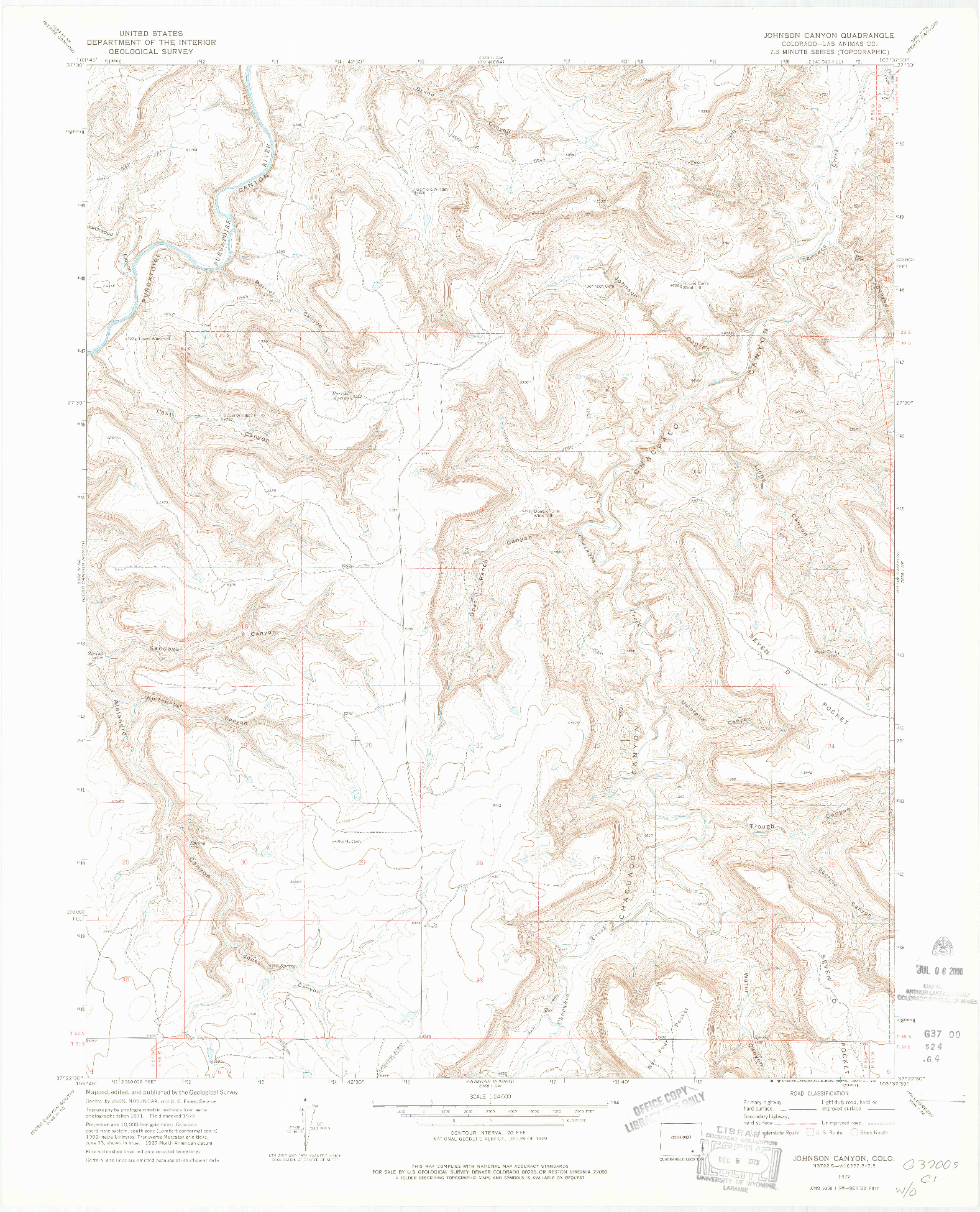 USGS 1:24000-SCALE QUADRANGLE FOR JOHNSON CANYON, CO 1972