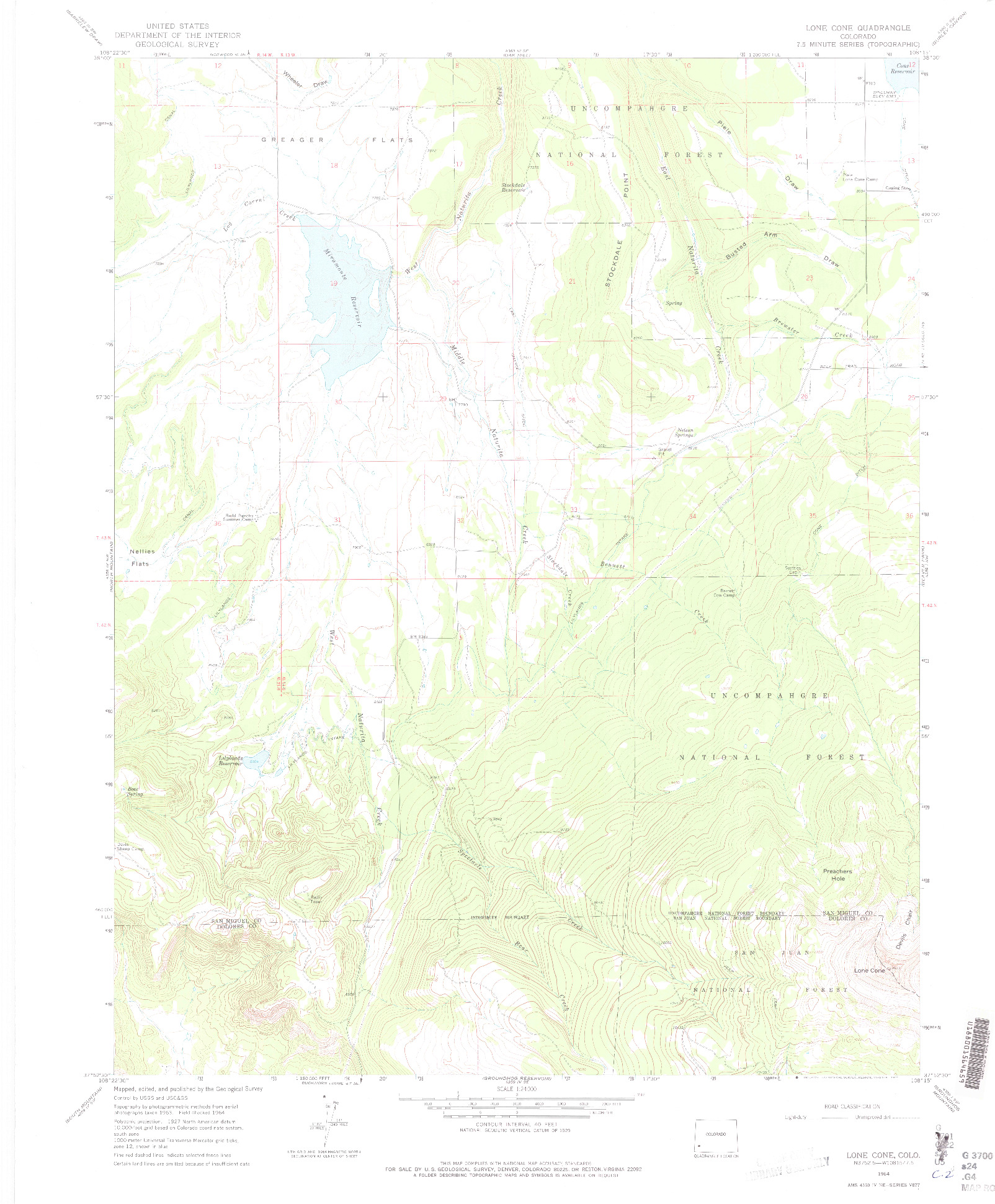 USGS 1:24000-SCALE QUADRANGLE FOR LONE CONE, CO 1964