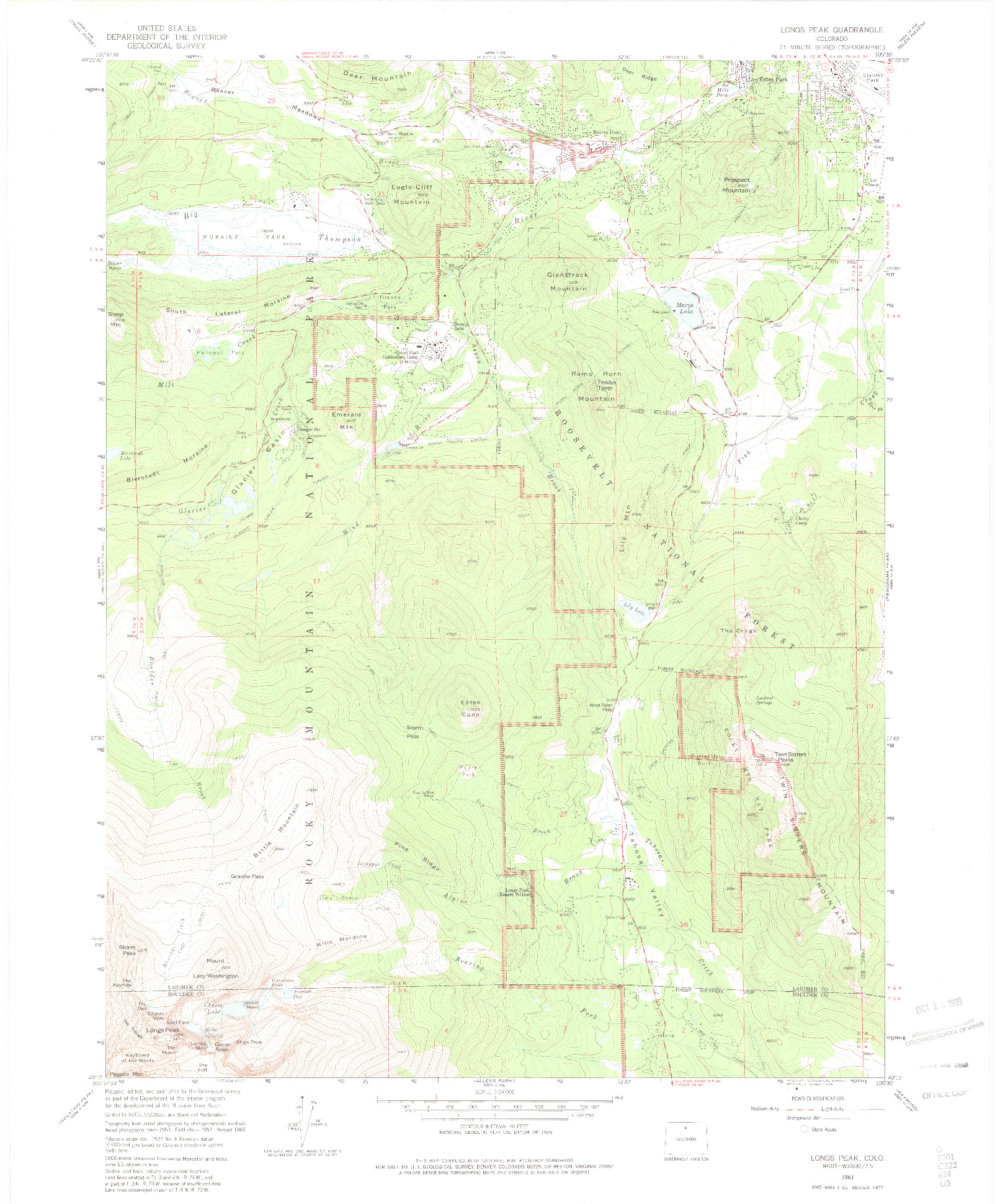 USGS 1:24000-SCALE QUADRANGLE FOR LONGS PEAK, CO 1961