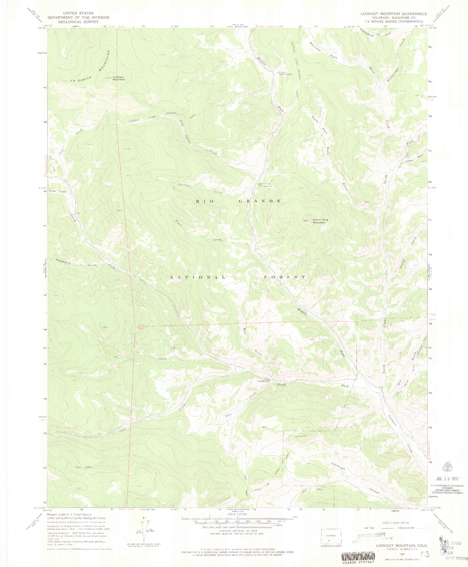 USGS 1:24000-SCALE QUADRANGLE FOR LOOKOUT MOUNTAIN, CO 1967