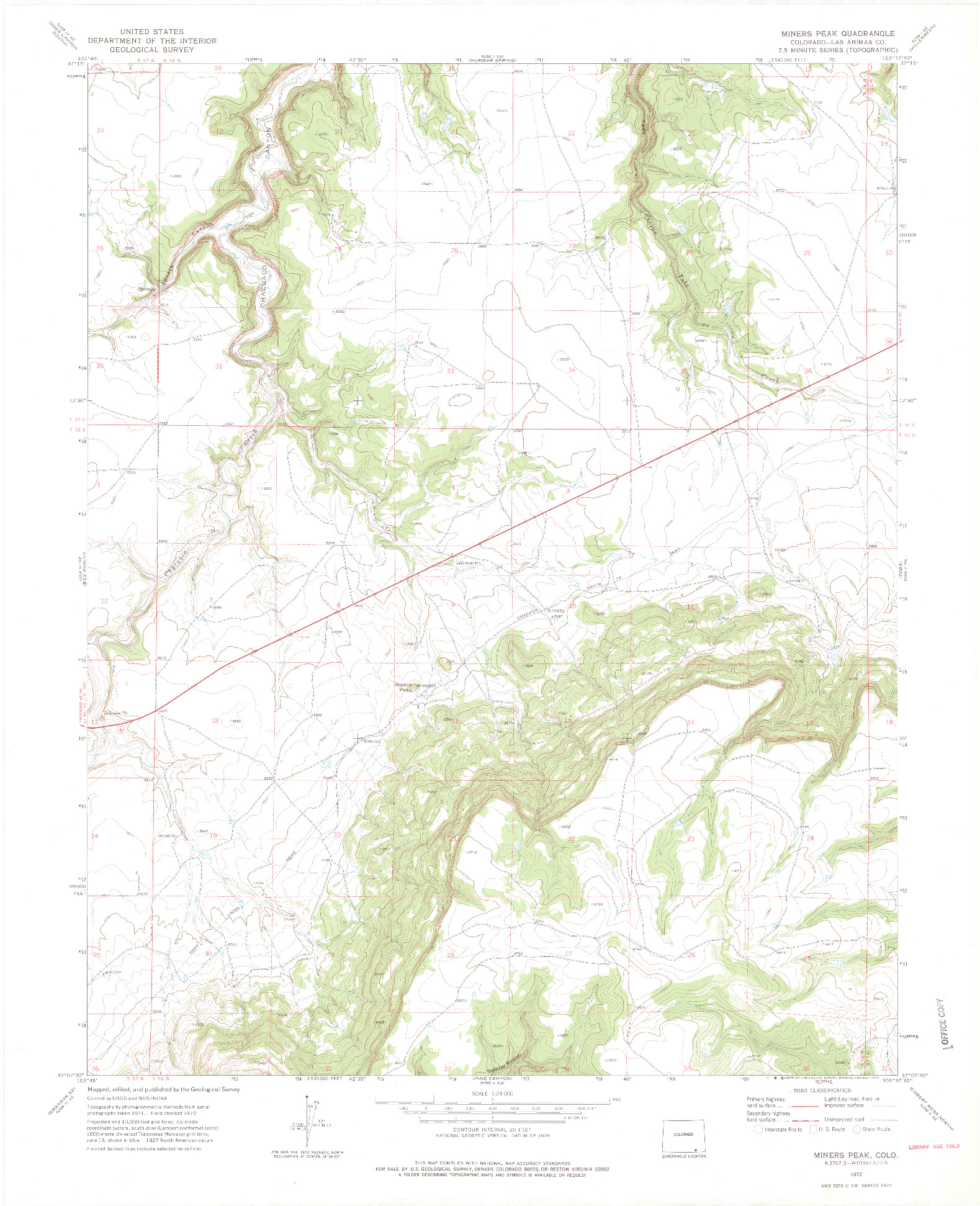 USGS 1:24000-SCALE QUADRANGLE FOR MINERS PEAK, CO 1972