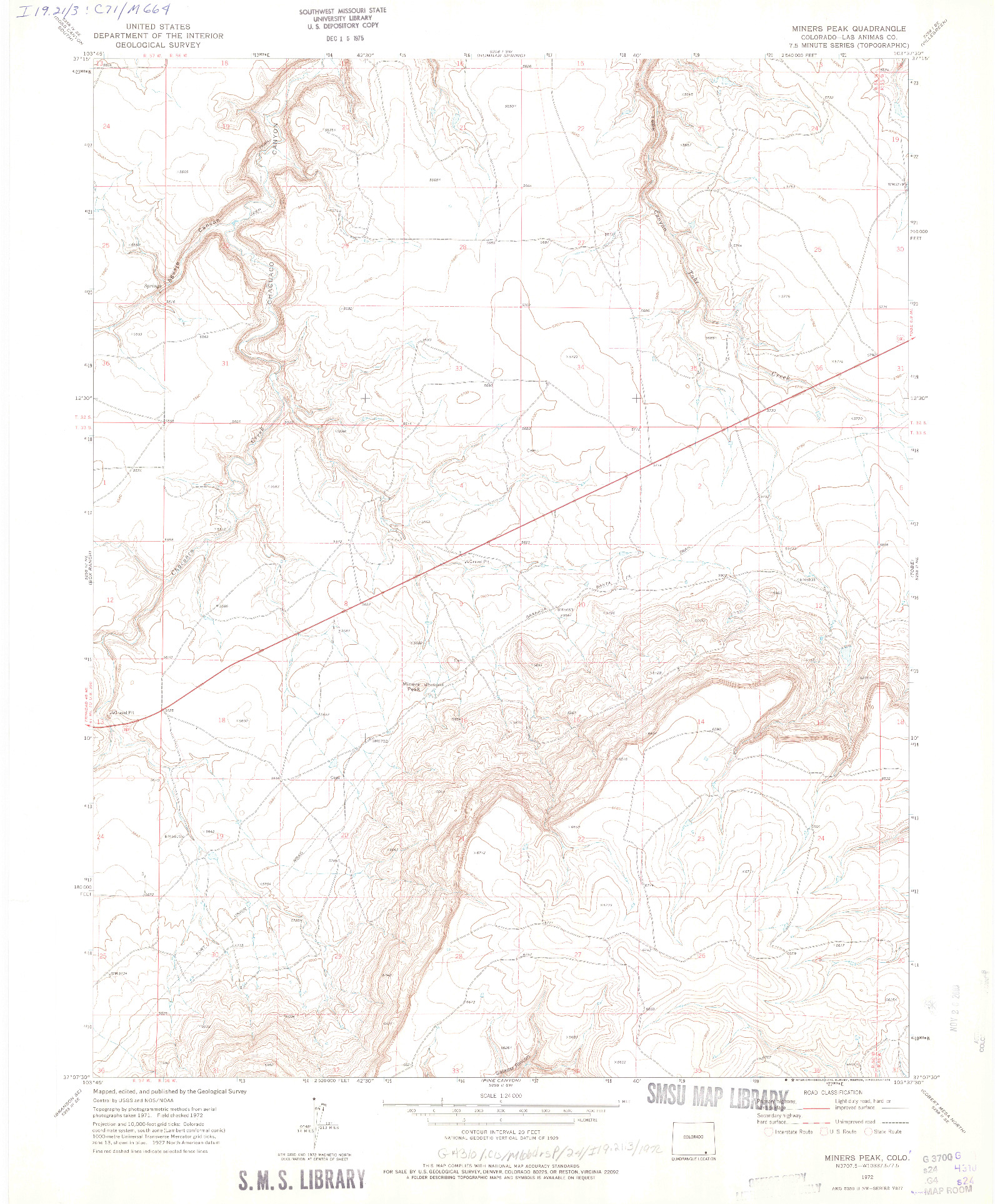 USGS 1:24000-SCALE QUADRANGLE FOR MINERS PEAK, CO 1972