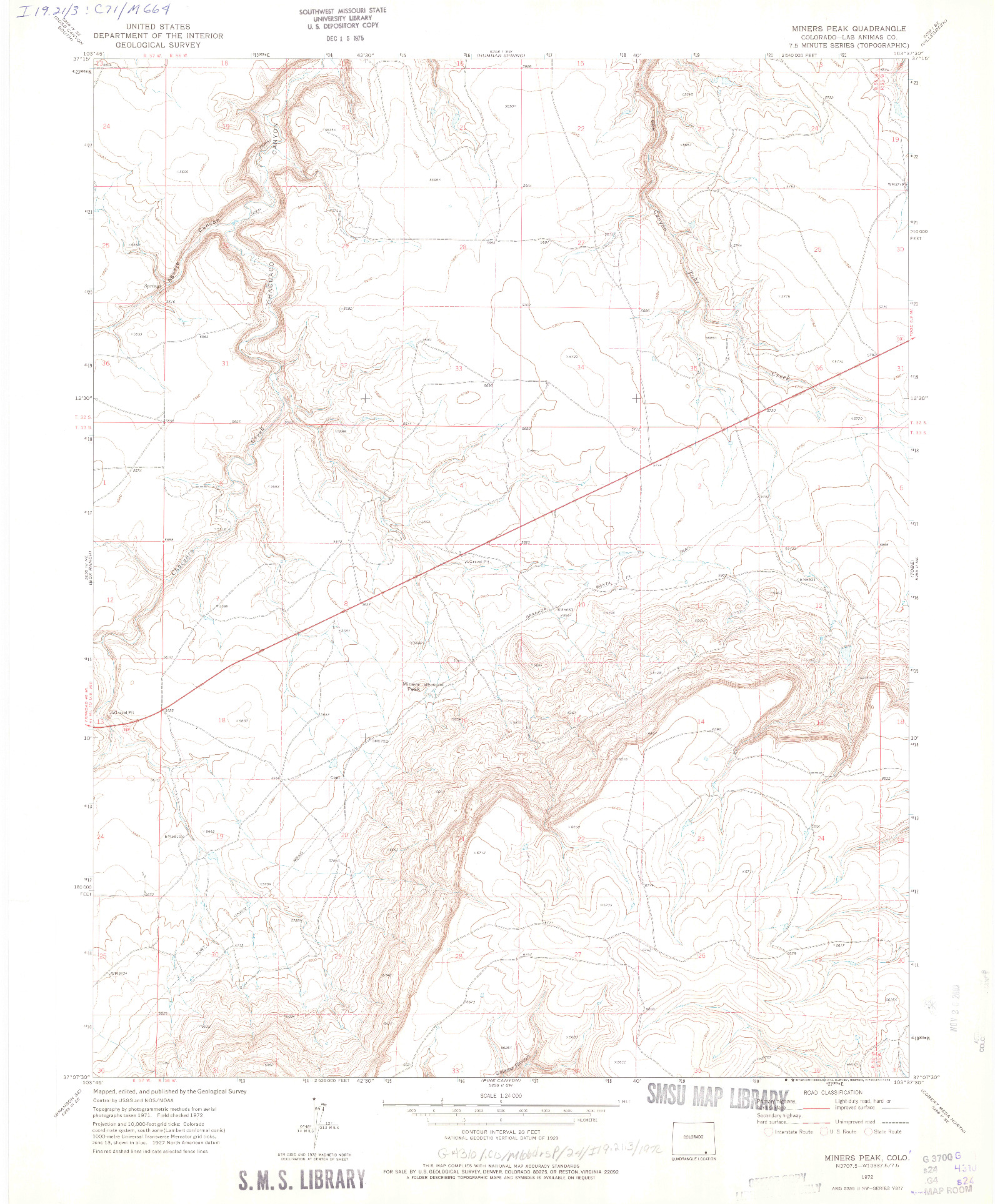USGS 1:24000-SCALE QUADRANGLE FOR MINERS PEAK, CO 1972