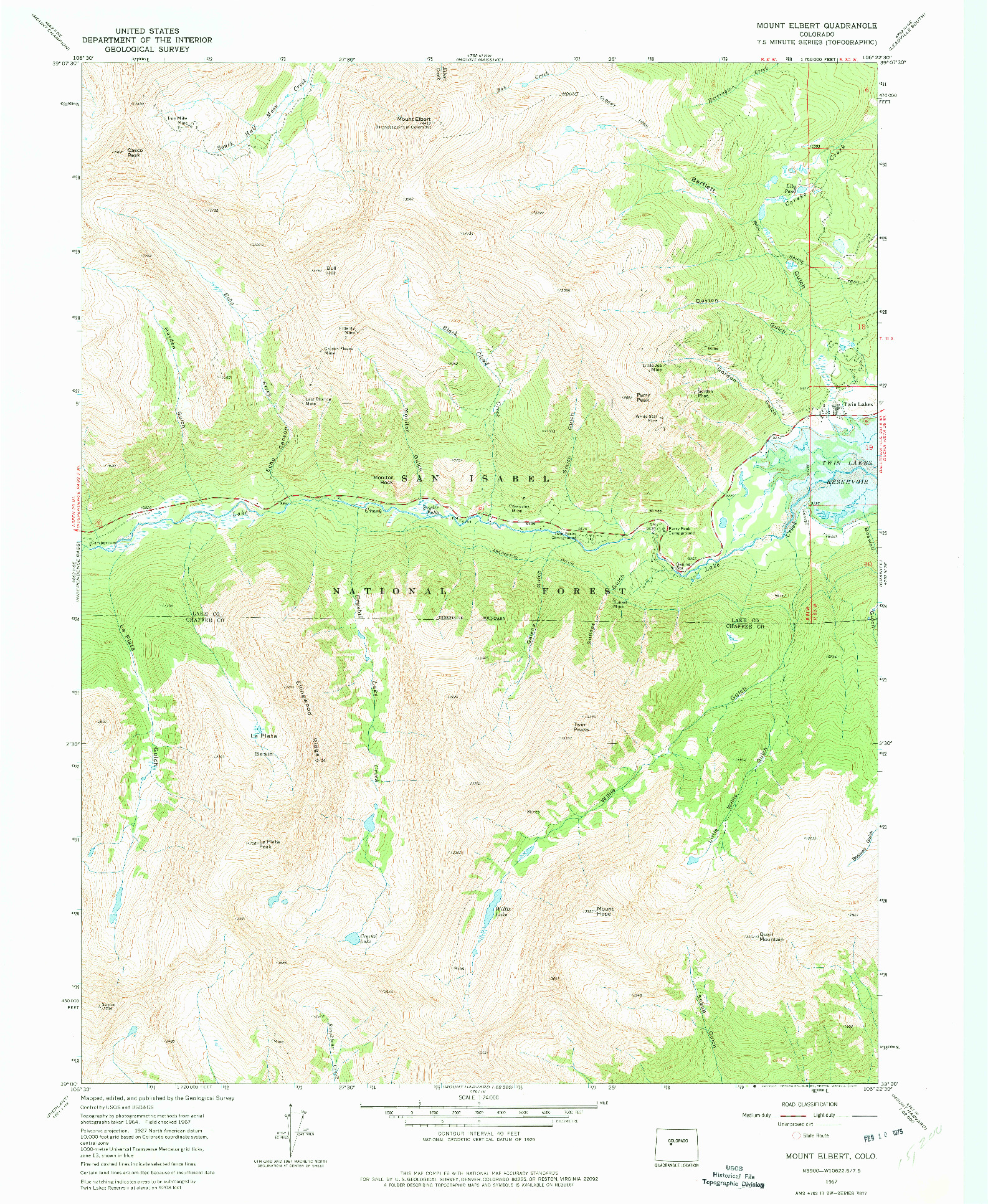 USGS 1:24000-SCALE QUADRANGLE FOR MOUNT ELBERT, CO 1967