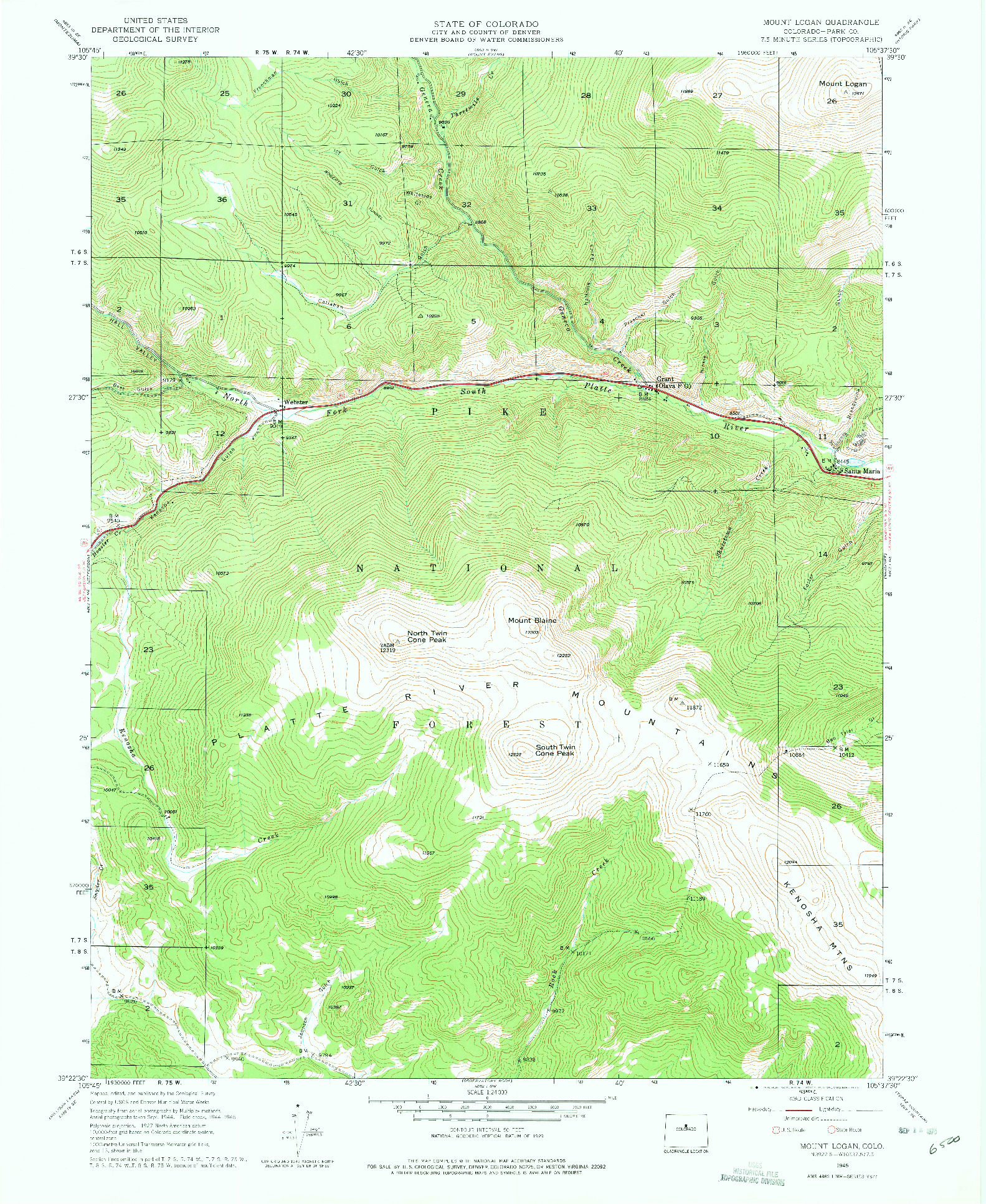 USGS 1:24000-SCALE QUADRANGLE FOR MOUNT LOGAN, CO 1945