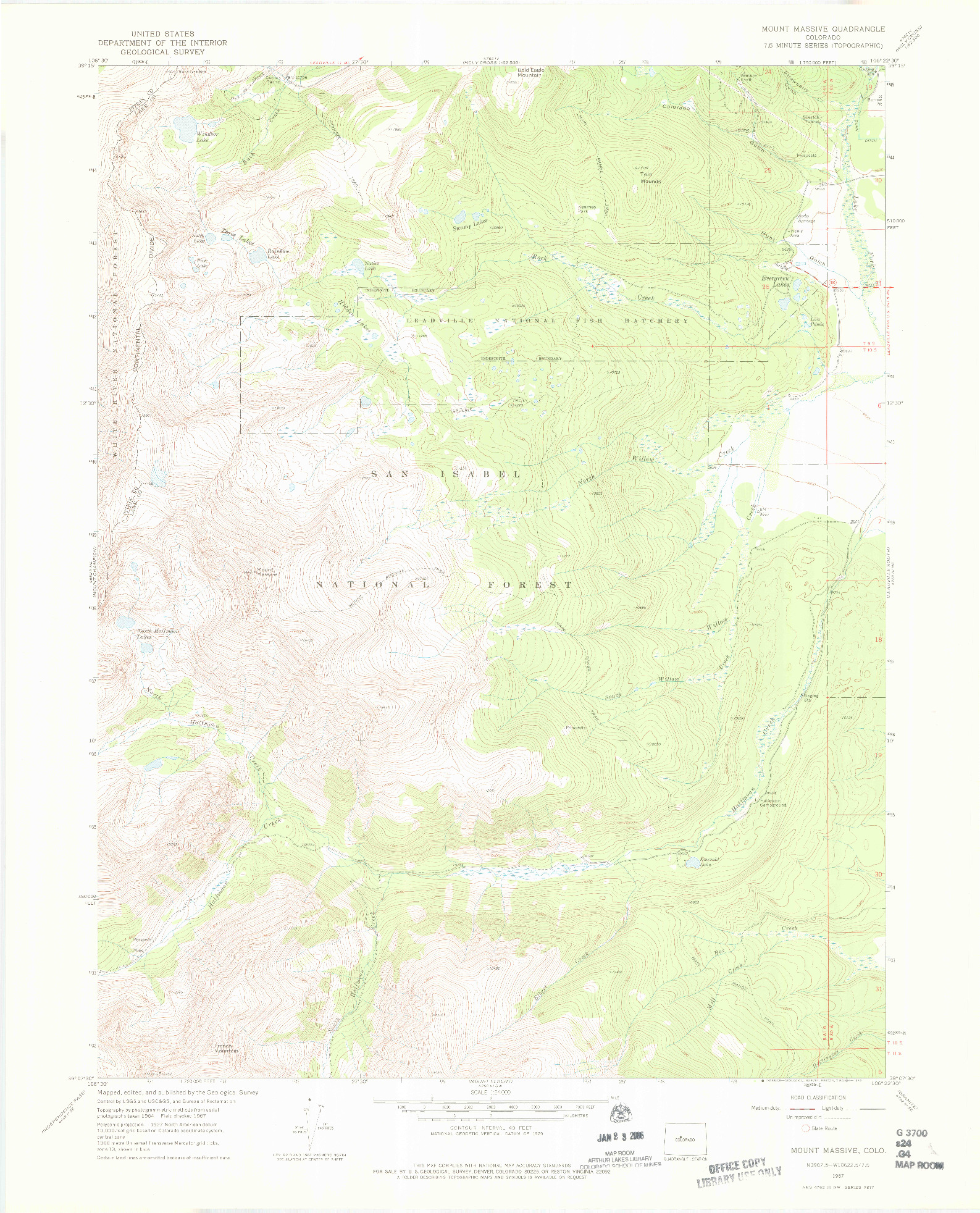 USGS 1:24000-SCALE QUADRANGLE FOR MOUNT MASSIVE, CO 1967