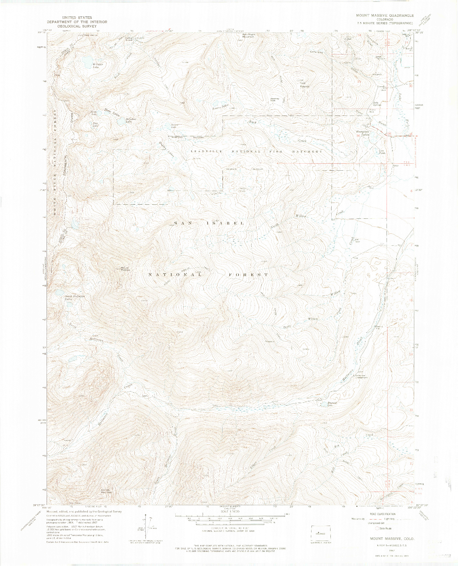 USGS 1:24000-SCALE QUADRANGLE FOR MOUNT MASSIVE, CO 1967