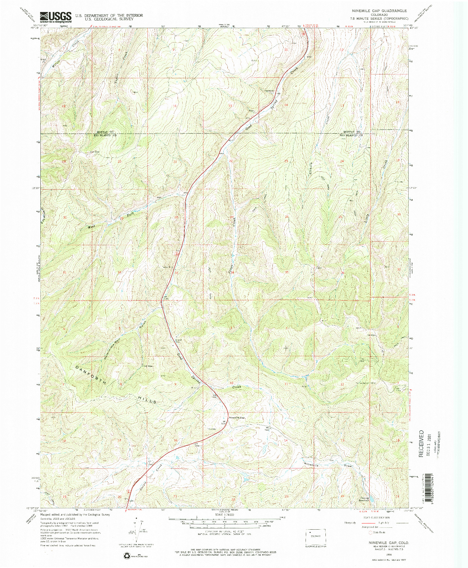 USGS 1:24000-SCALE QUADRANGLE FOR NINEMILE GAP, CO 1966