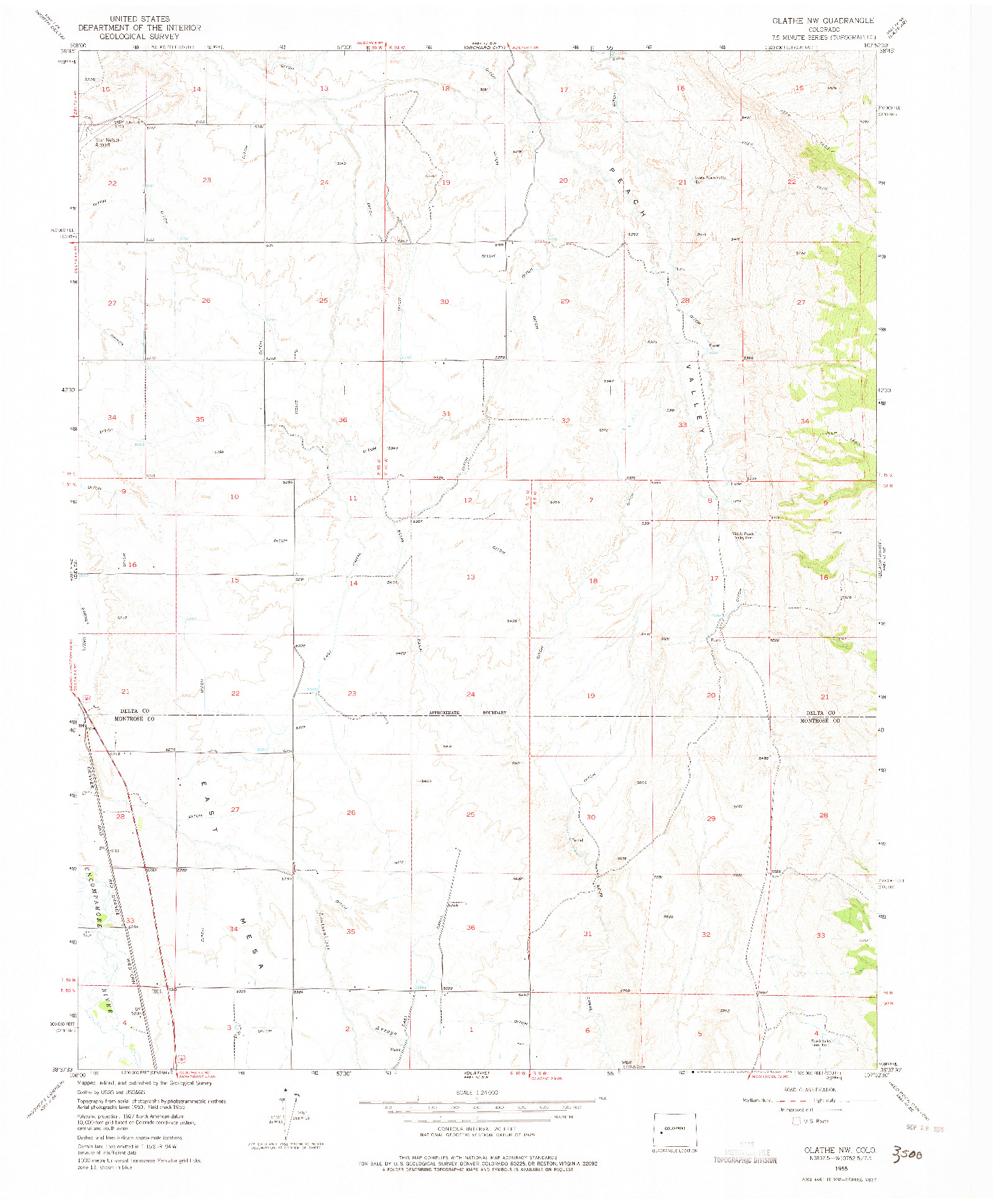 USGS 1:24000-SCALE QUADRANGLE FOR OLATHE NW, CO 1955