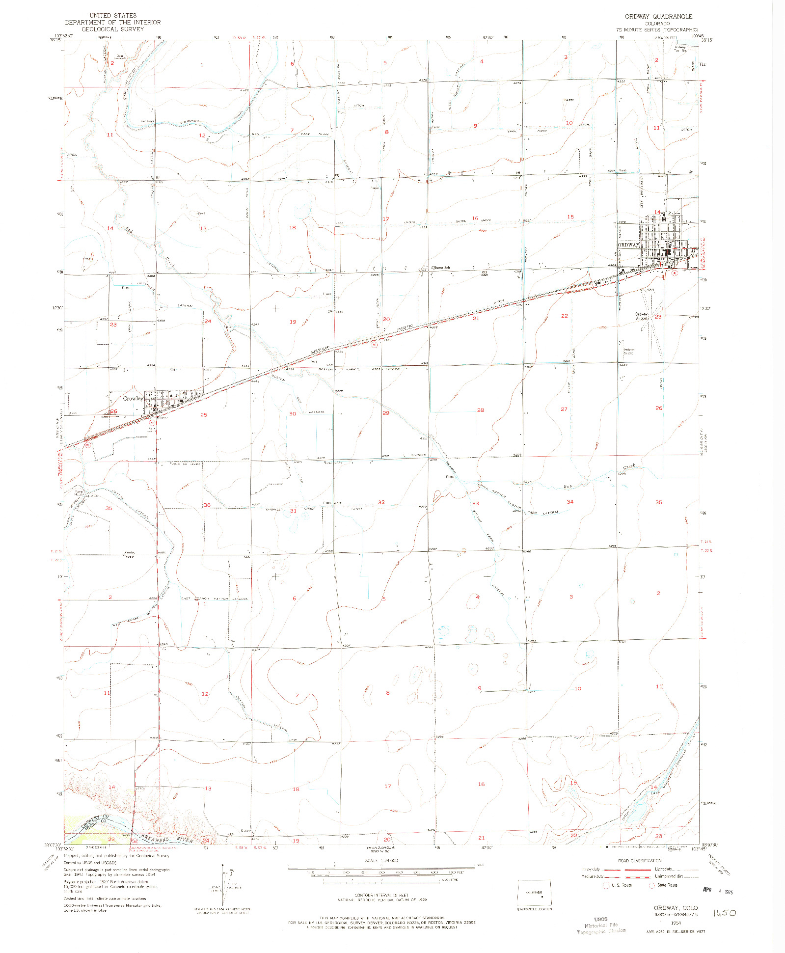 USGS 1:24000-SCALE QUADRANGLE FOR ORDWAY, CO 1954