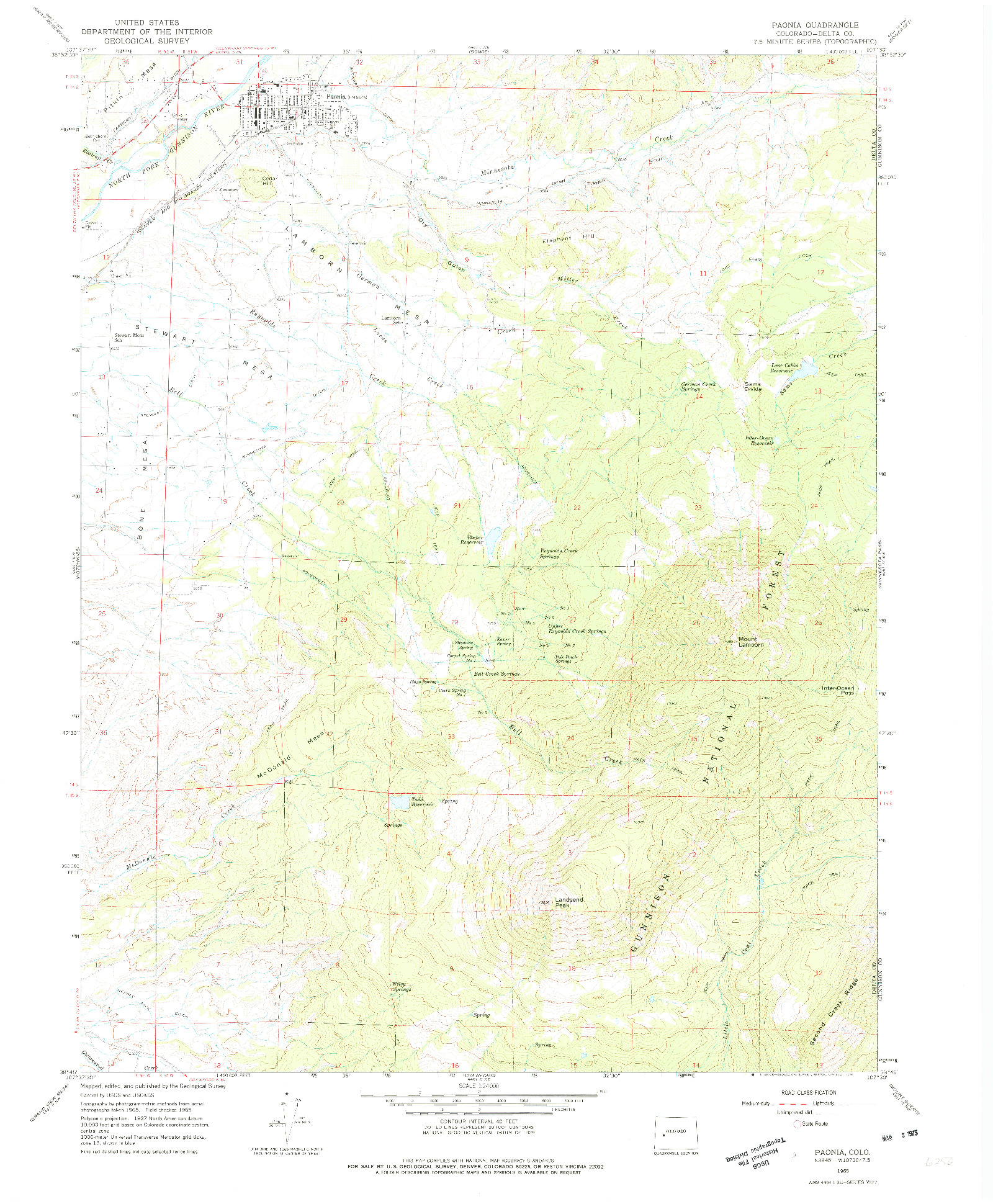 USGS 1:24000-SCALE QUADRANGLE FOR PAONIA, CO 1965