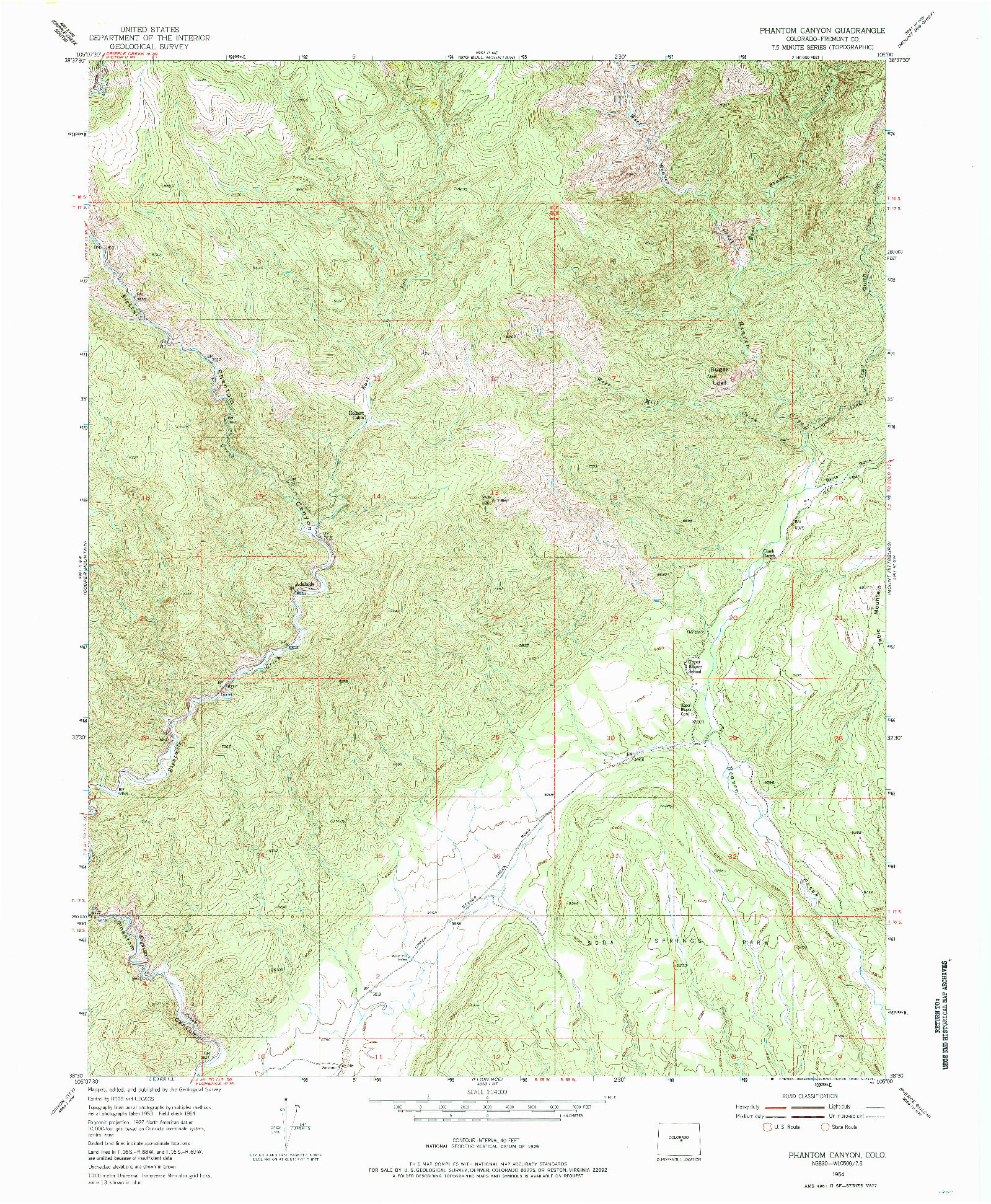 USGS 1:24000-SCALE QUADRANGLE FOR PHANTOM CANYON, CO 1954