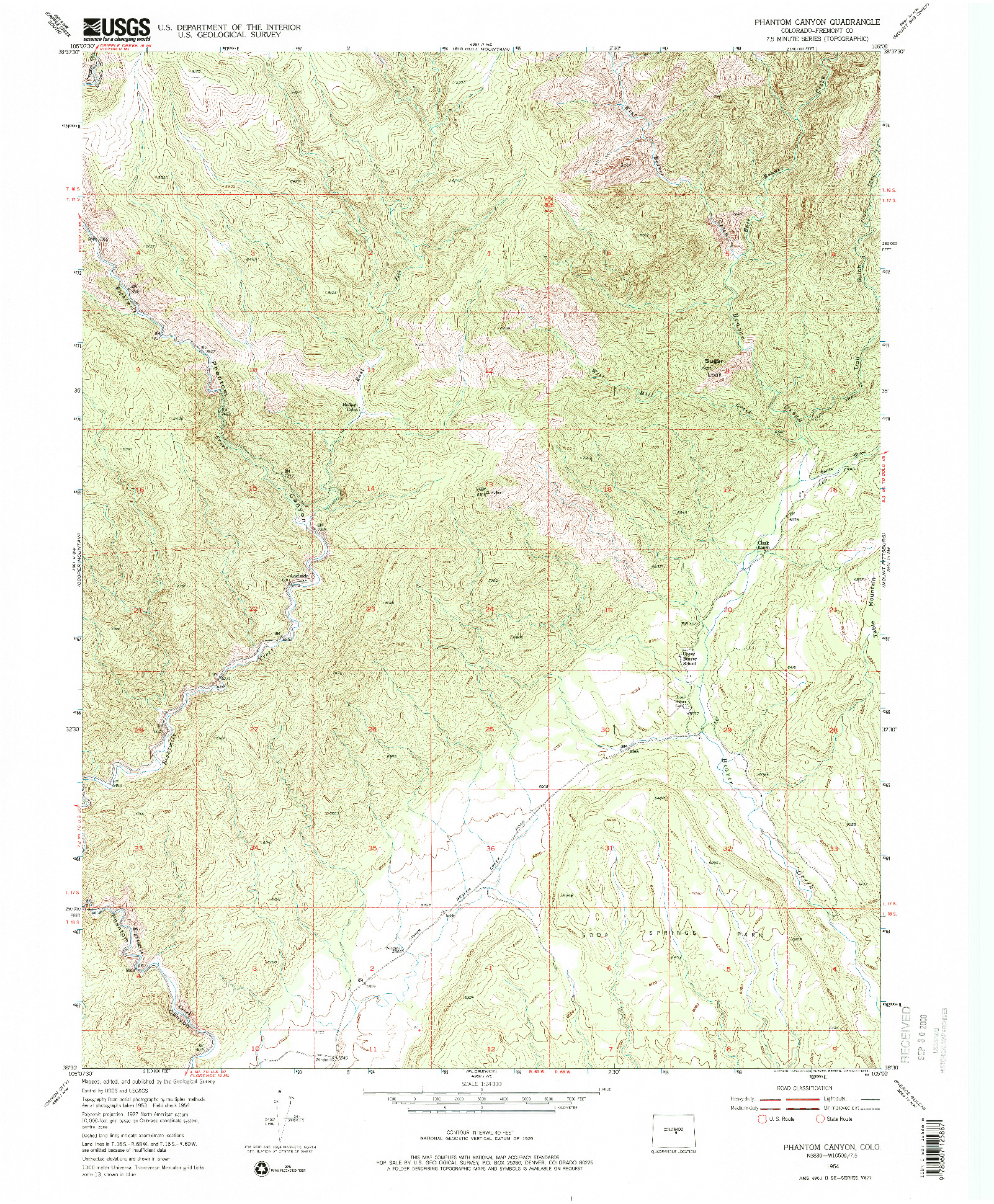 USGS 1:24000-SCALE QUADRANGLE FOR PHANTOM CANYON, CO 1954