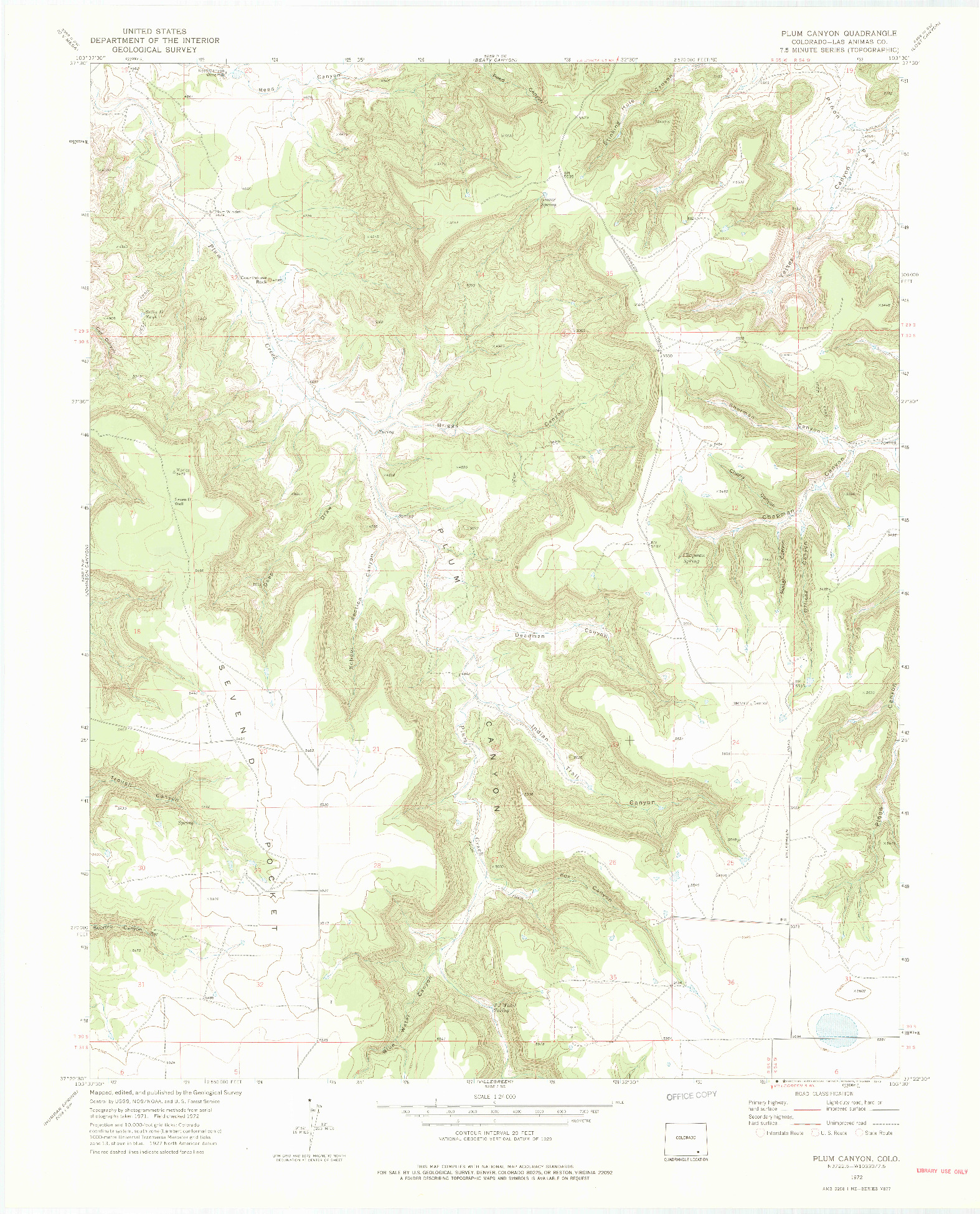 USGS 1:24000-SCALE QUADRANGLE FOR PLUM CANYON, CO 1972