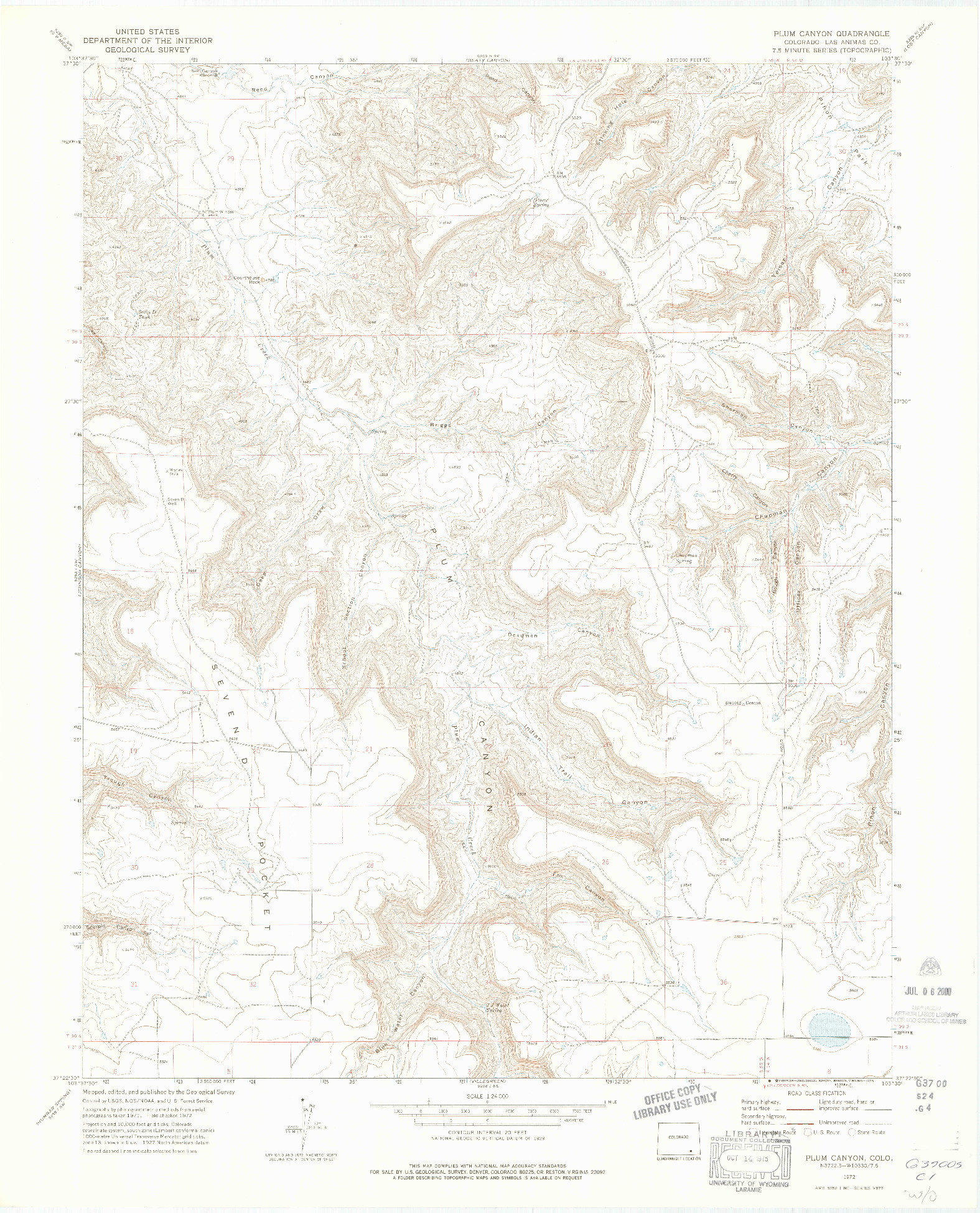 USGS 1:24000-SCALE QUADRANGLE FOR PLUM CANYON, CO 1972