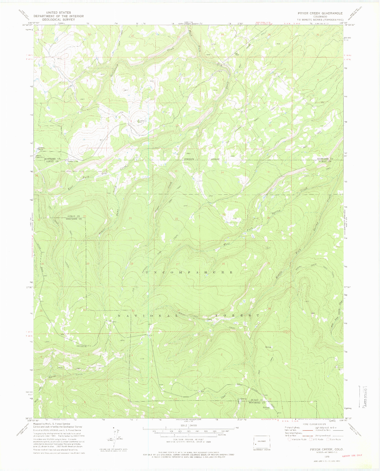 USGS 1:24000-SCALE QUADRANGLE FOR PRYOR CREEK, CO 1973