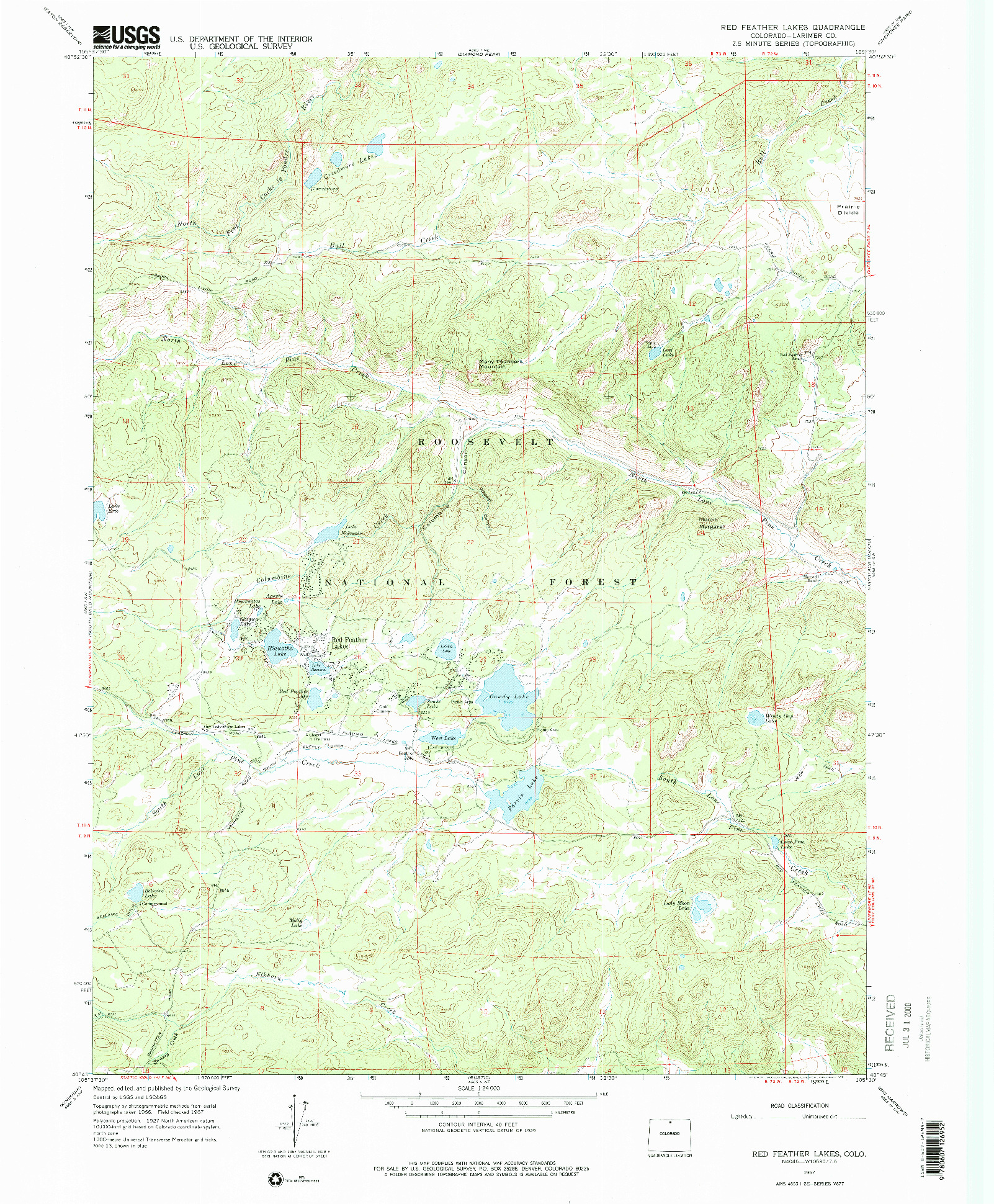 USGS 1:24000-SCALE QUADRANGLE FOR RED FEATHER LAKES, CO 1967