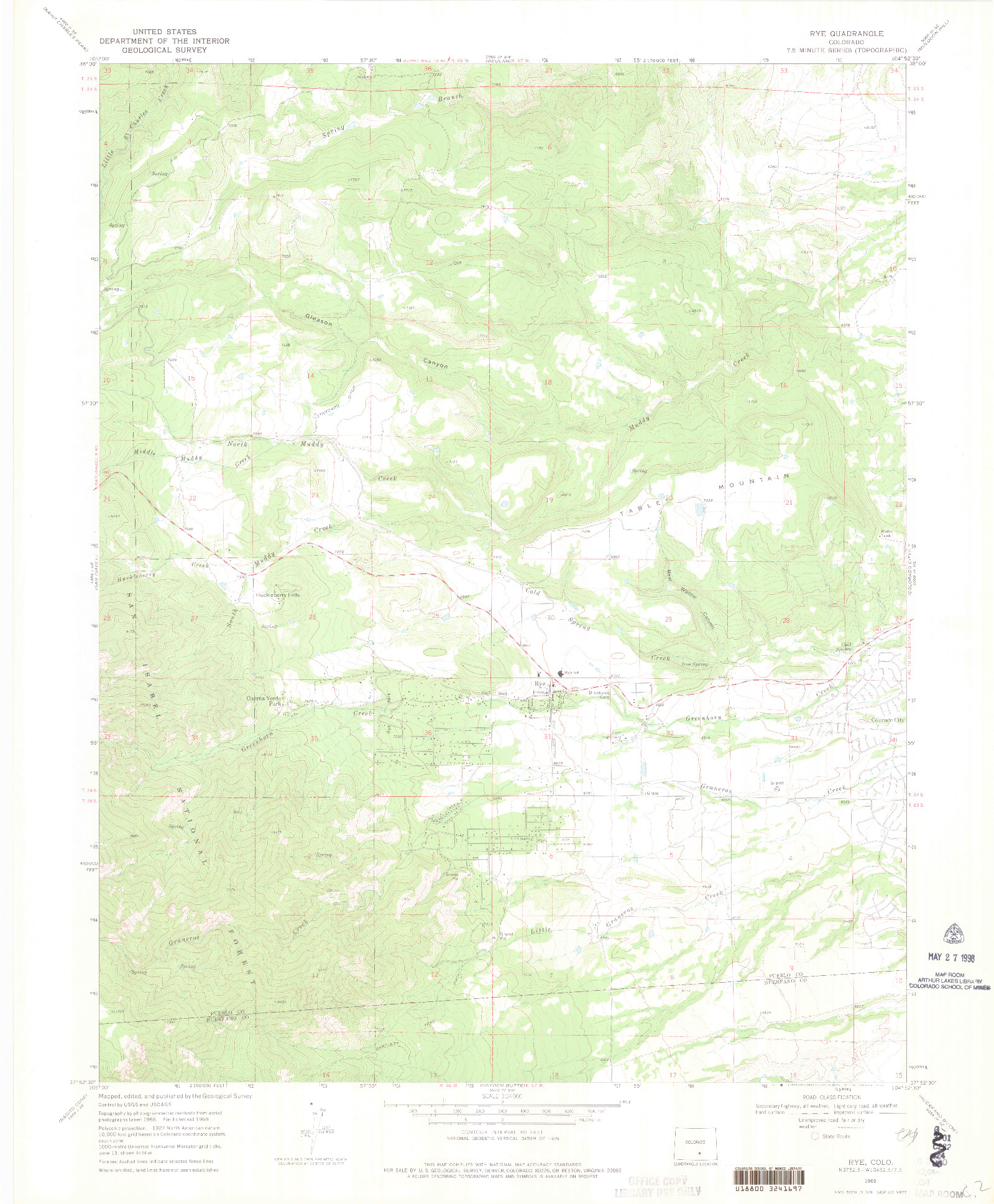 USGS 1:24000-SCALE QUADRANGLE FOR RYE, CO 1969