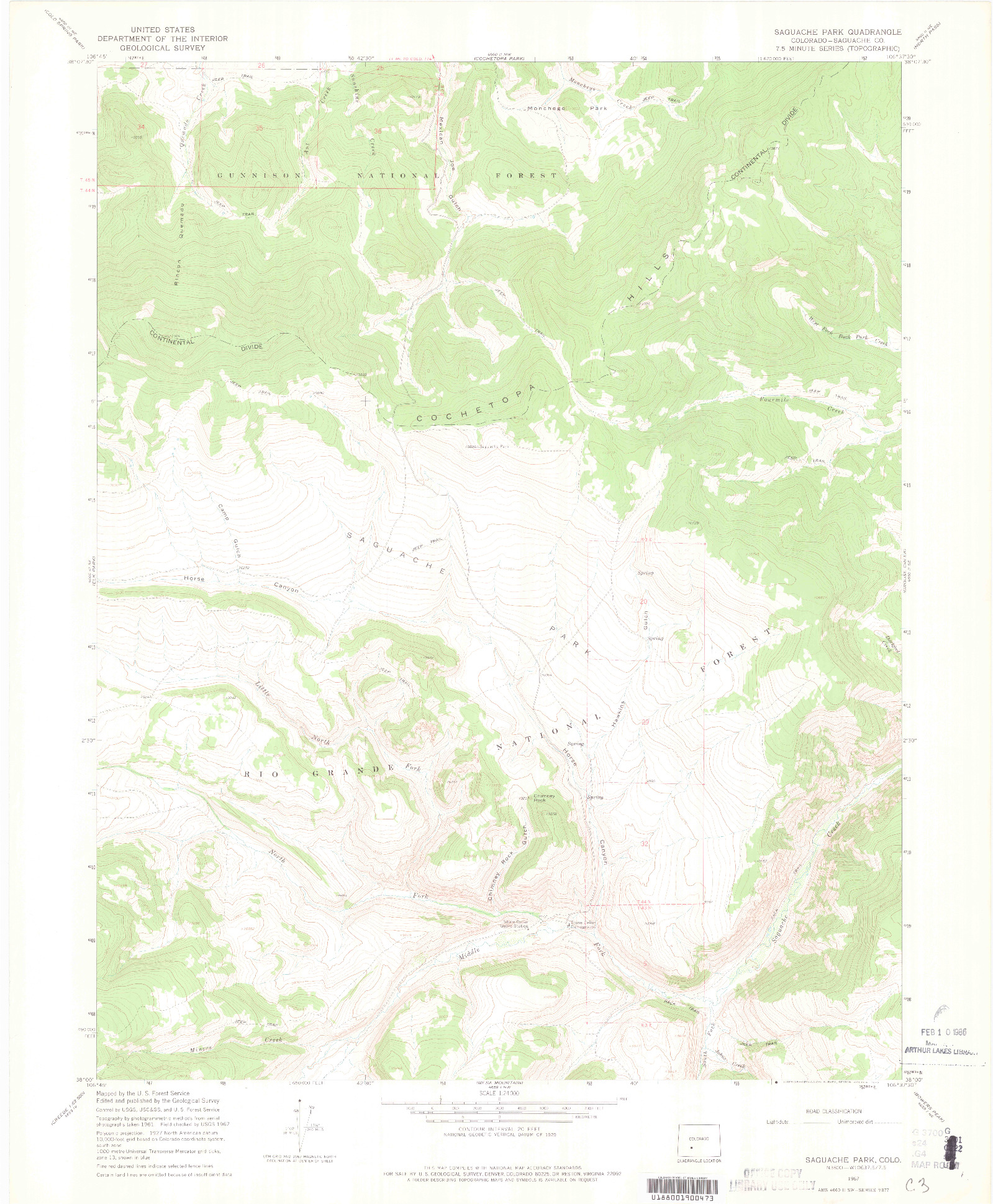 USGS 1:24000-SCALE QUADRANGLE FOR SAGUACHE PARK, CO 1967