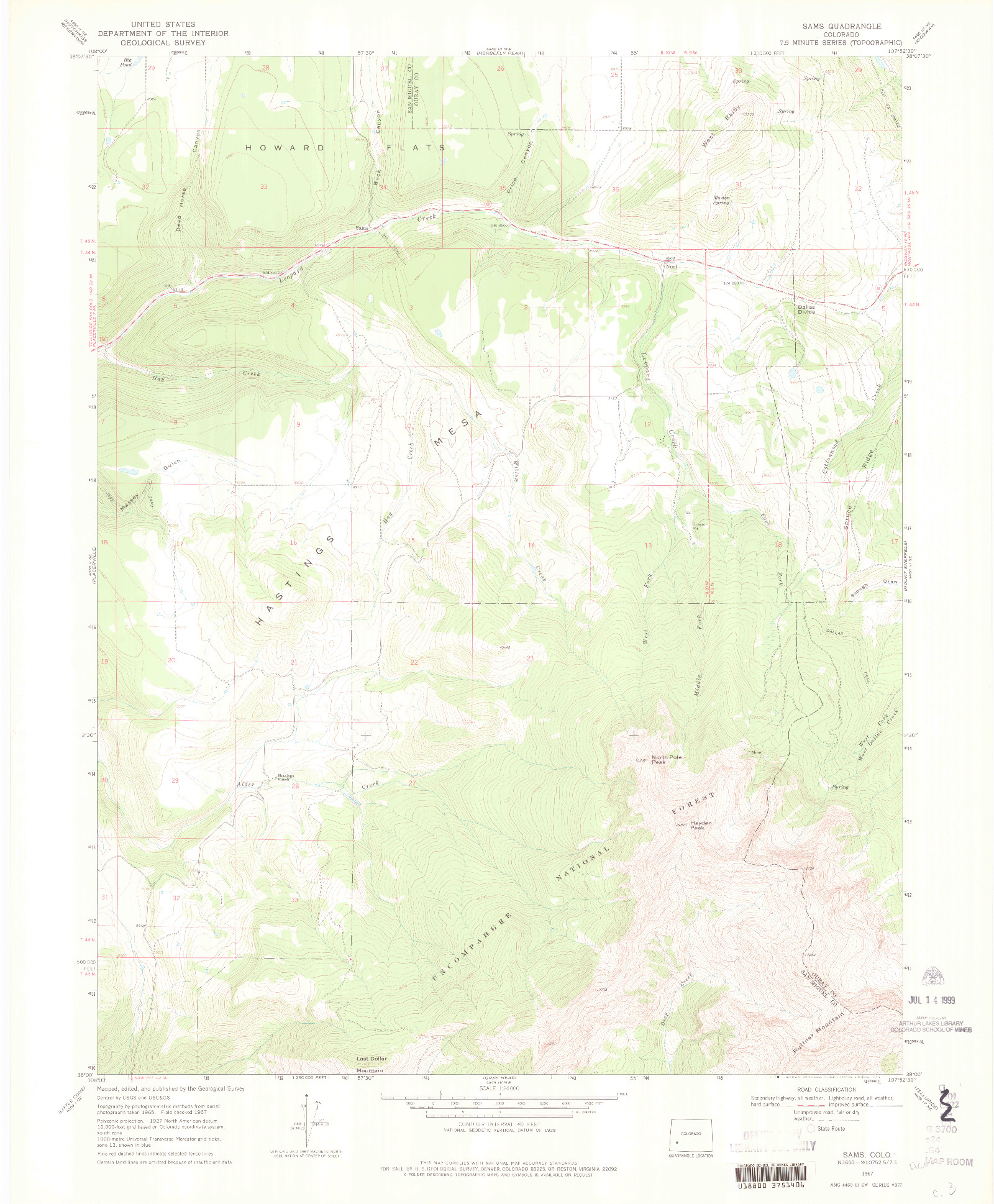 USGS 1:24000-SCALE QUADRANGLE FOR SAMS, CO 1967