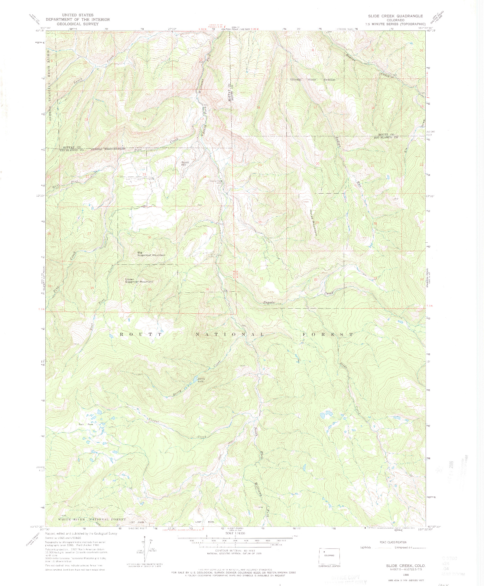 USGS 1:24000-SCALE QUADRANGLE FOR SLIDE CREEK, CO 1966