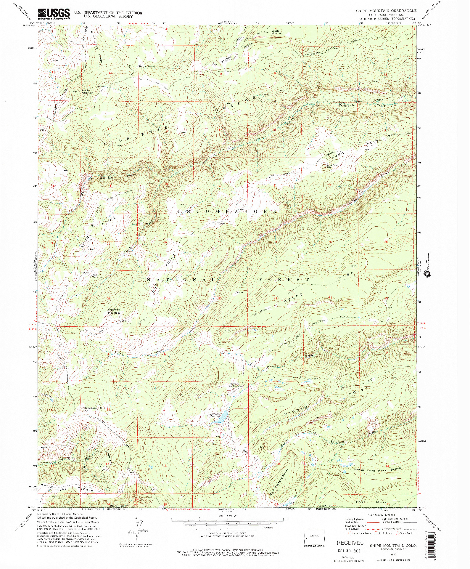 USGS 1:24000-SCALE QUADRANGLE FOR SNIPE MOUNTAIN, CO 1973