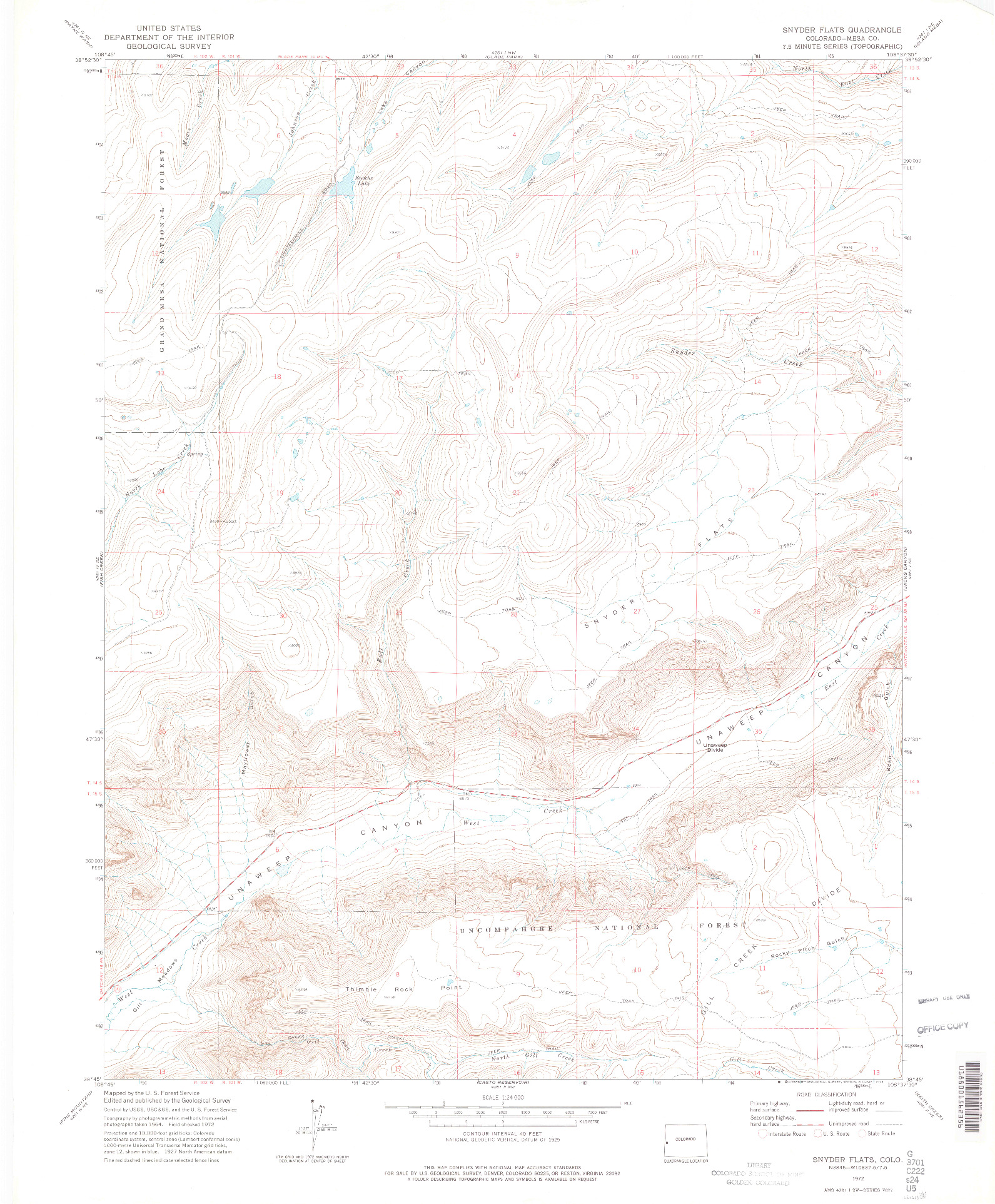 USGS 1:24000-SCALE QUADRANGLE FOR SNYDER FLATS, CO 1972