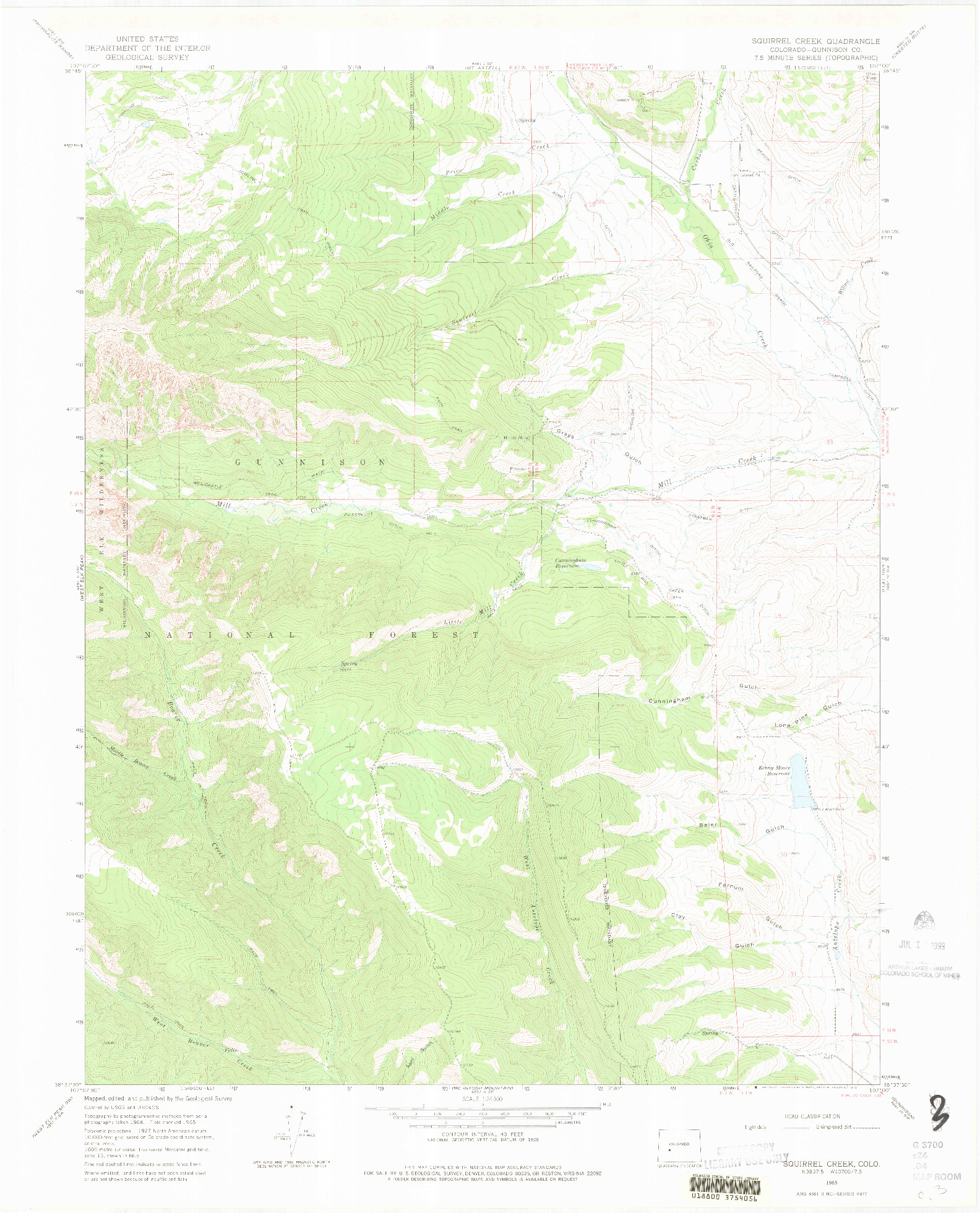 USGS 1:24000-SCALE QUADRANGLE FOR SQUIRREL CREEK, CO 1965