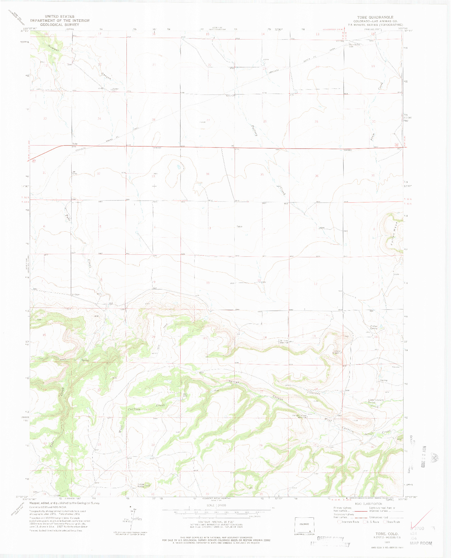 USGS 1:24000-SCALE QUADRANGLE FOR TOBE, CO 1972