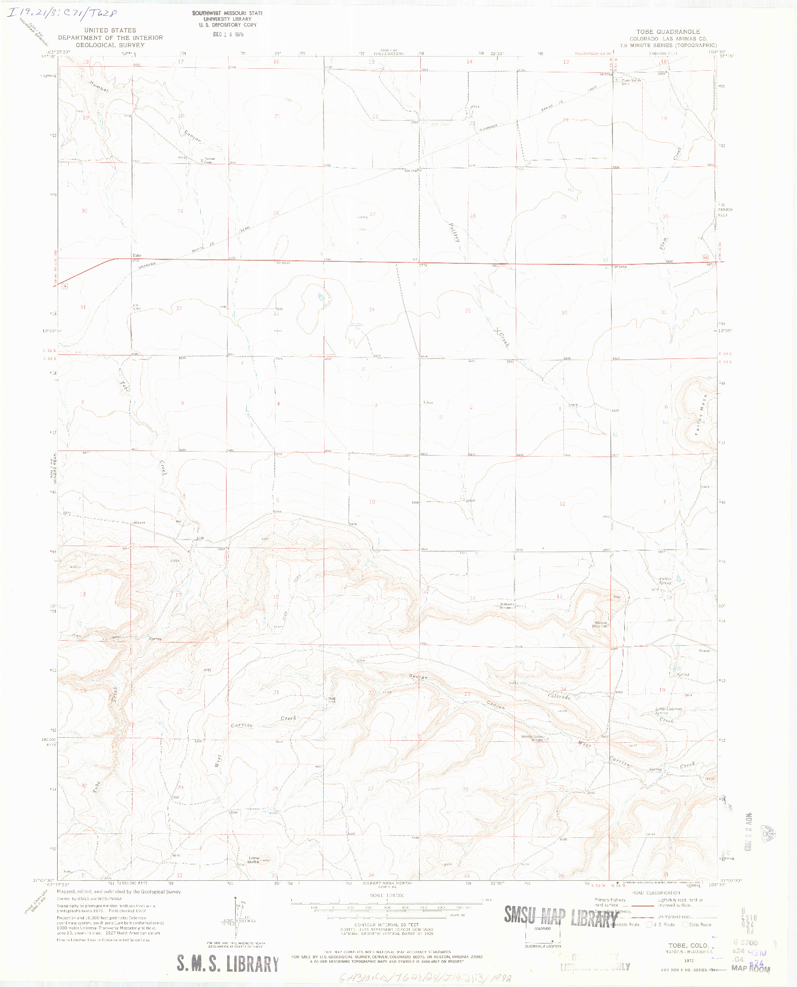 USGS 1:24000-SCALE QUADRANGLE FOR TOBE, CO 1972