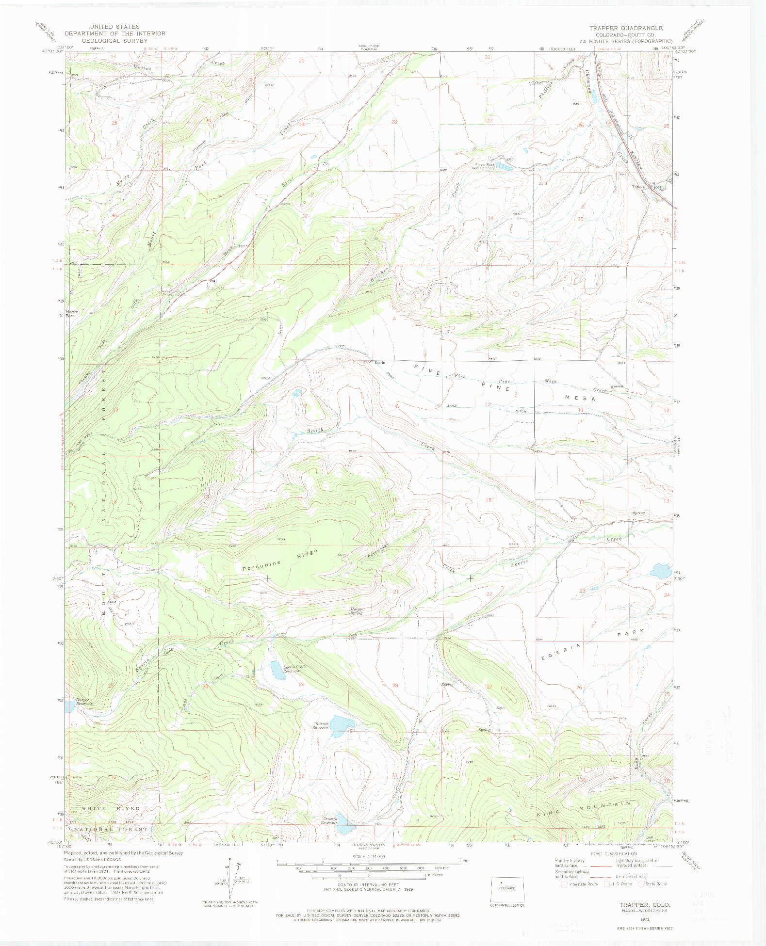 USGS 1:24000-SCALE QUADRANGLE FOR TRAPPER, CO 1972