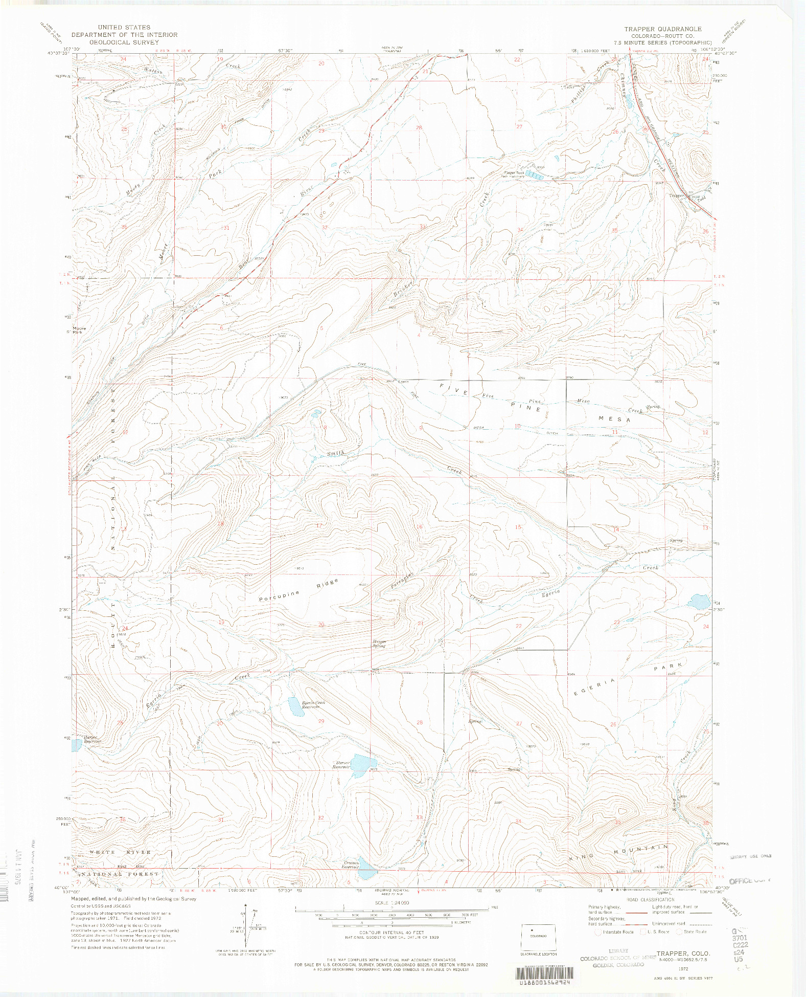 USGS 1:24000-SCALE QUADRANGLE FOR TRAPPER, CO 1972