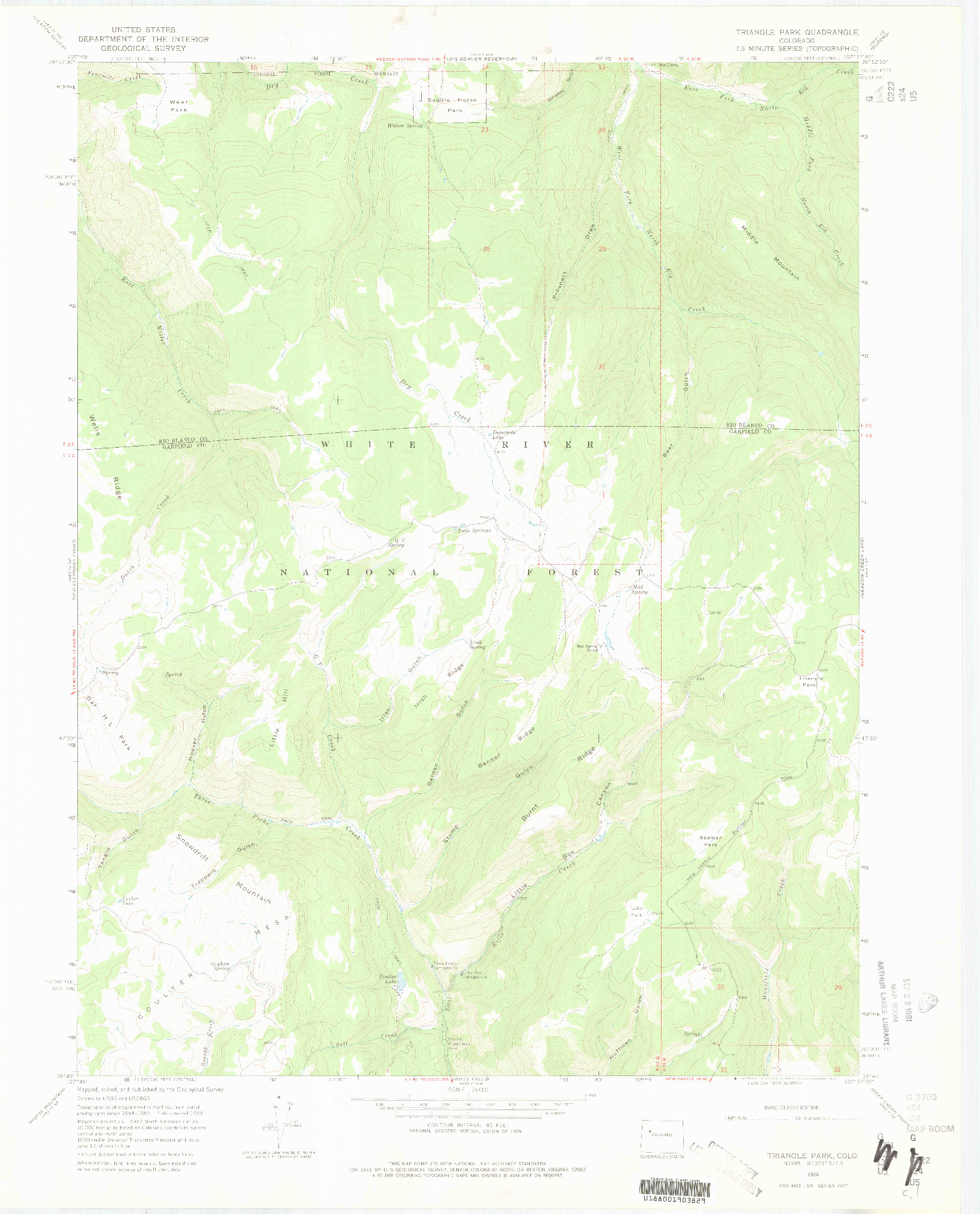 USGS 1:24000-SCALE QUADRANGLE FOR TRIANGLE PARK, CO 1966