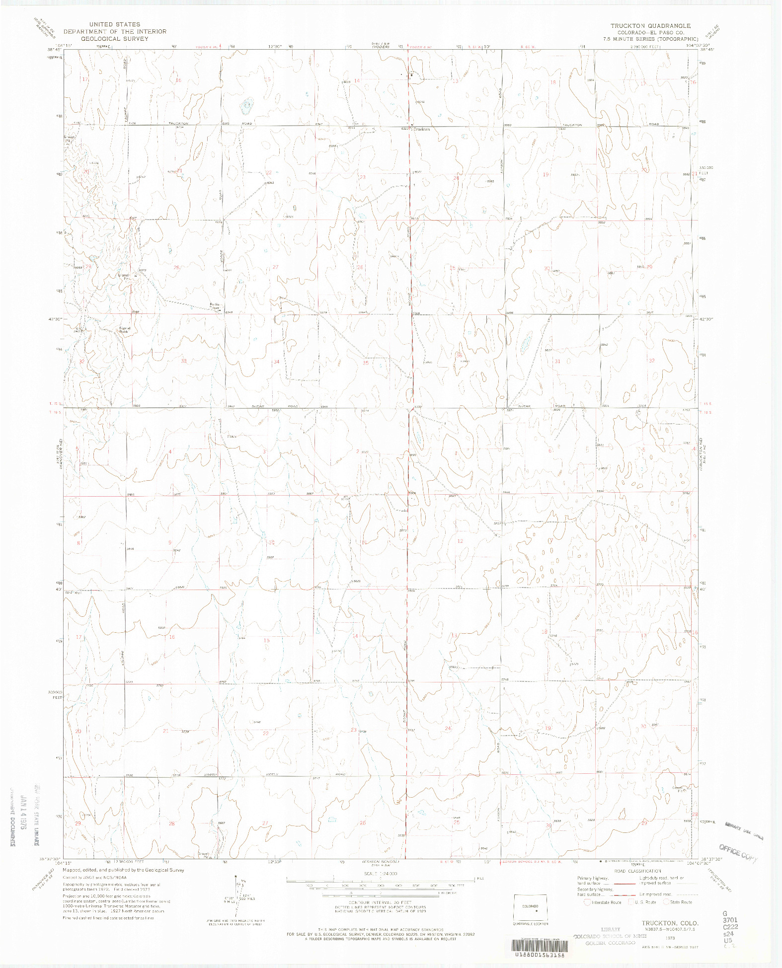 USGS 1:24000-SCALE QUADRANGLE FOR TRUCKTON, CO 1973