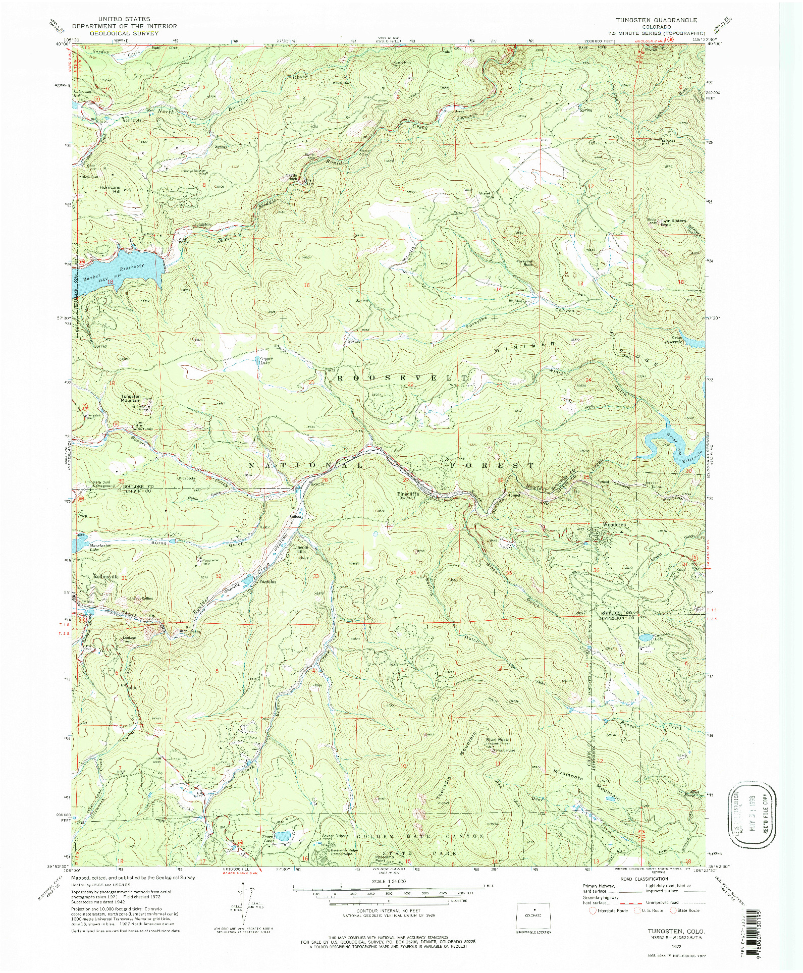 USGS 1:24000-SCALE QUADRANGLE FOR TUNGSTEN, CO 1972