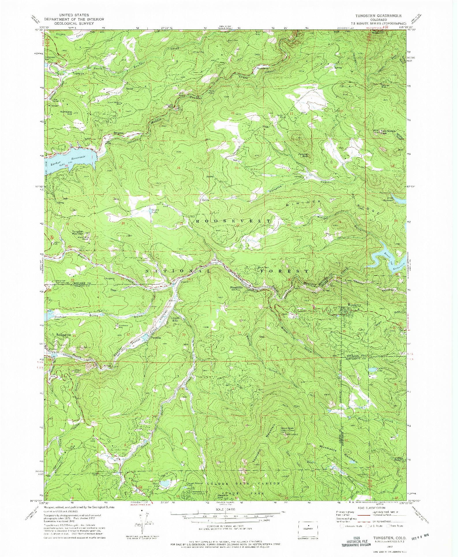 USGS 1:24000-SCALE QUADRANGLE FOR TUNGSTEN, CO 1972