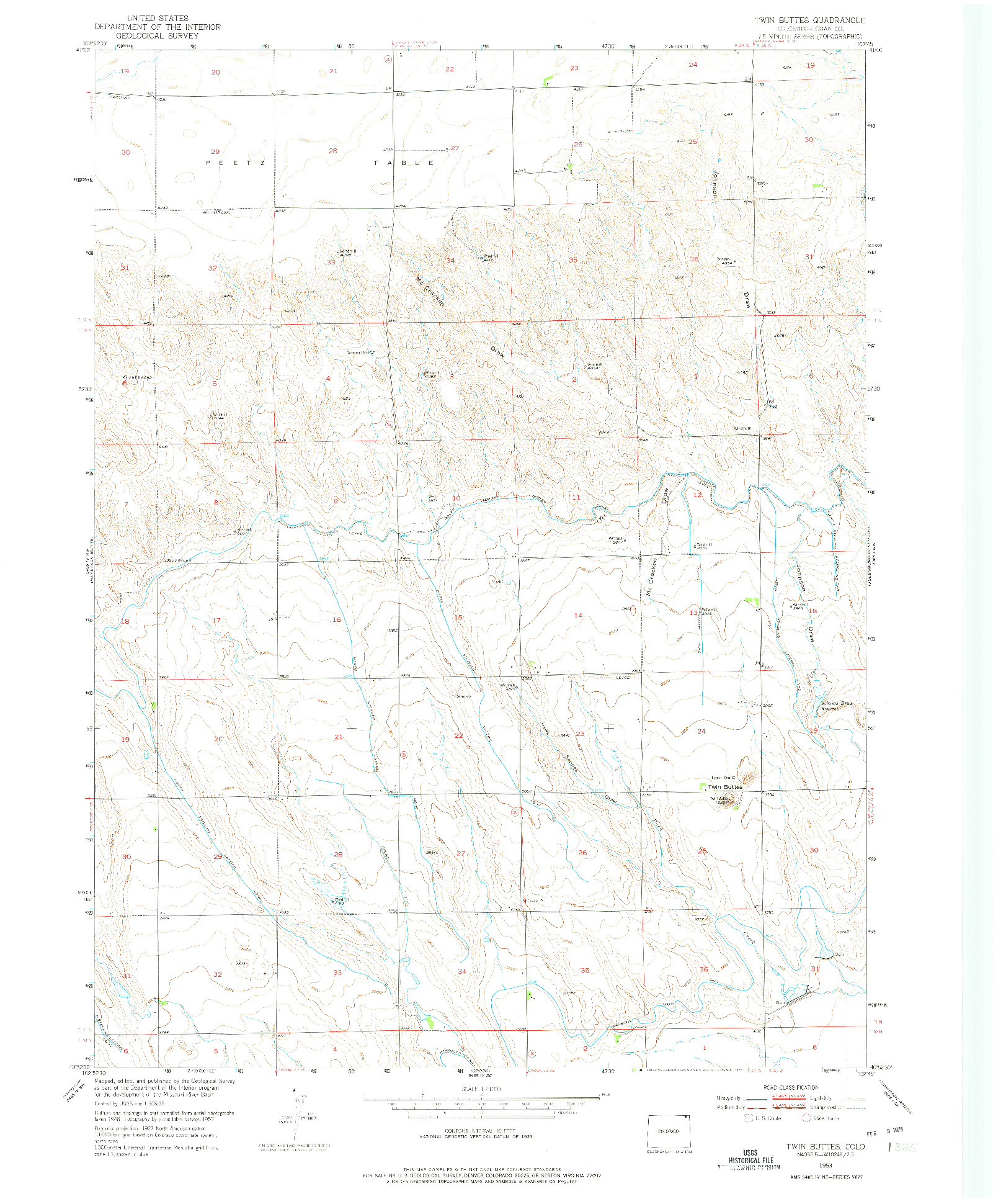USGS 1:24000-SCALE QUADRANGLE FOR TWIN BUTTES, CO 1953
