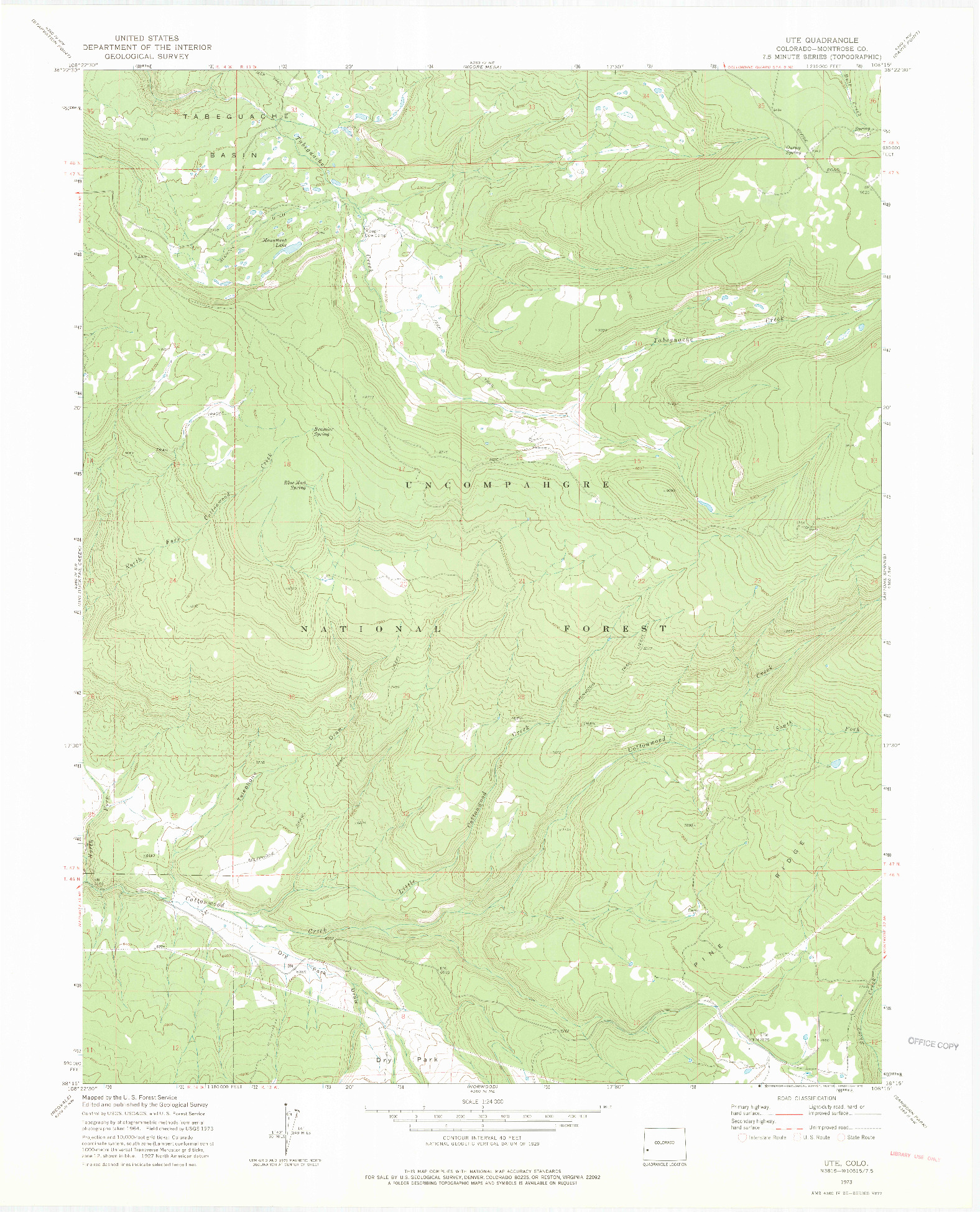 USGS 1:24000-SCALE QUADRANGLE FOR UTE, CO 1973