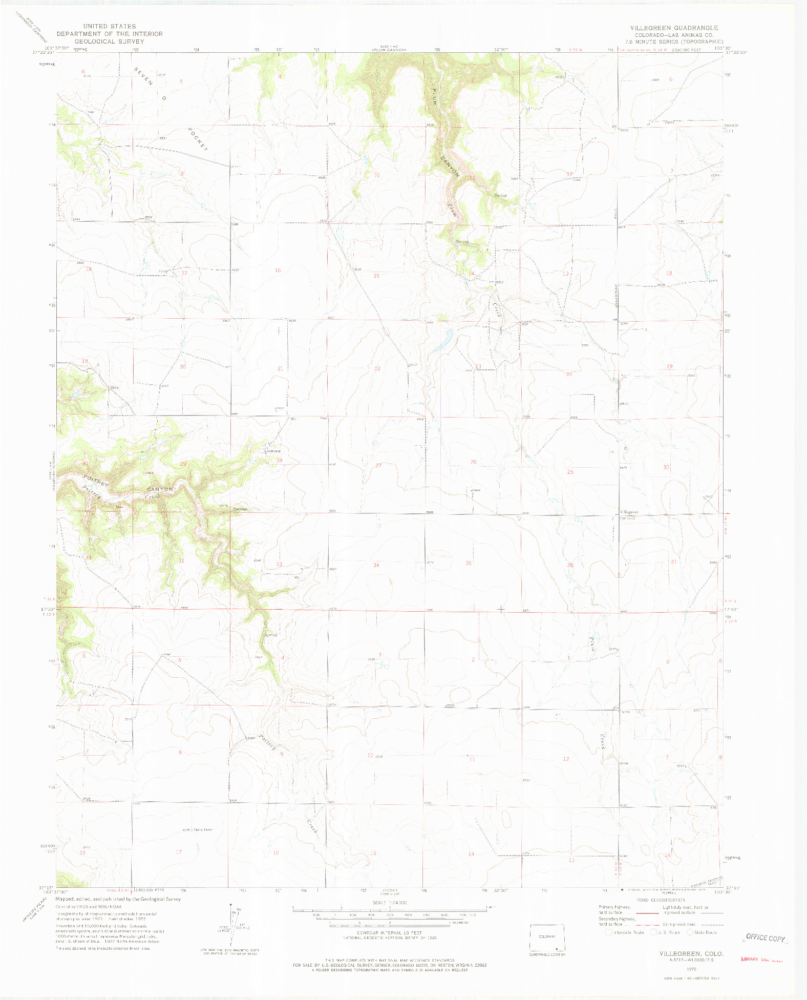 USGS 1:24000-SCALE QUADRANGLE FOR VILLEGREEN, CO 1972