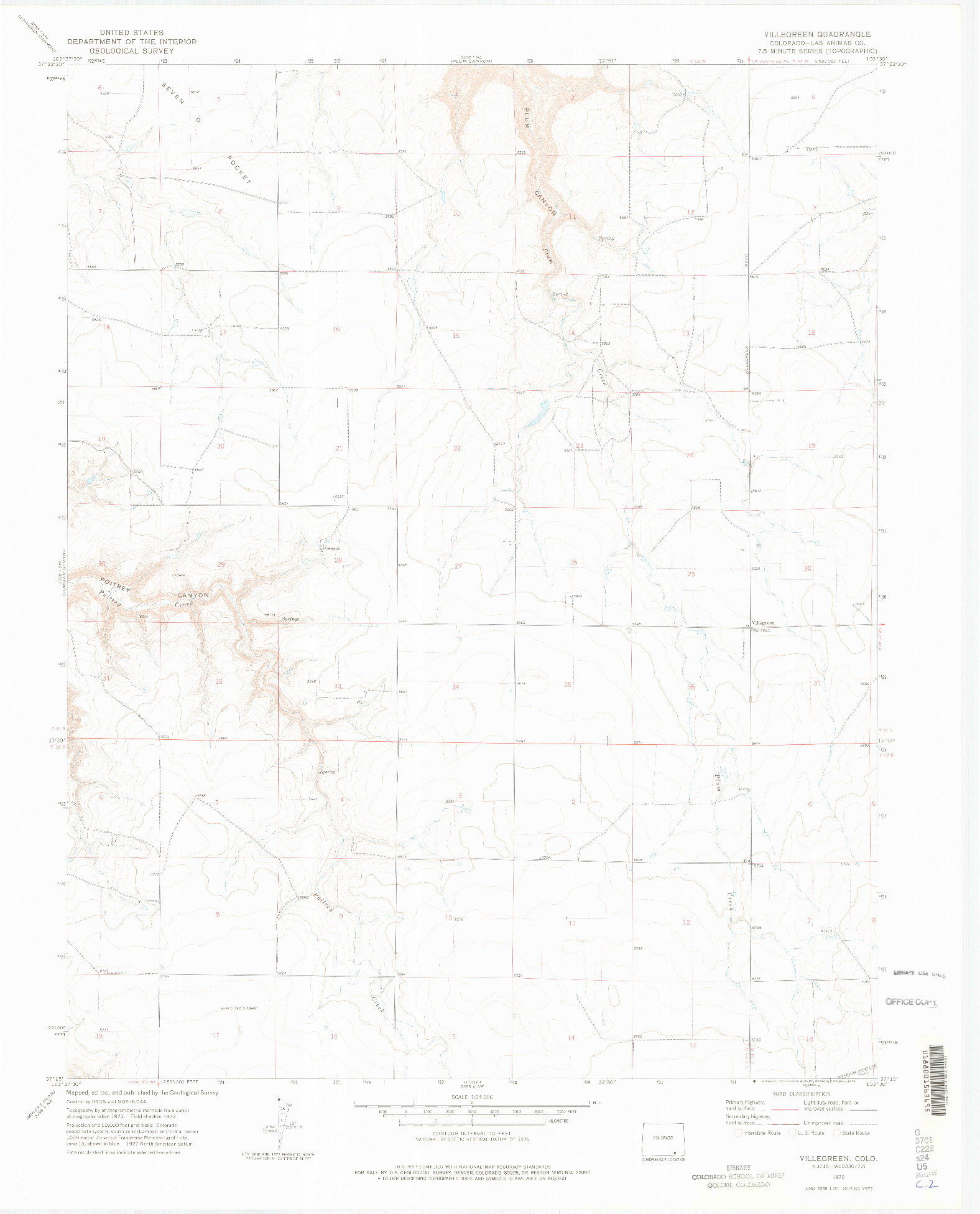 USGS 1:24000-SCALE QUADRANGLE FOR VILLEGREEN, CO 1972
