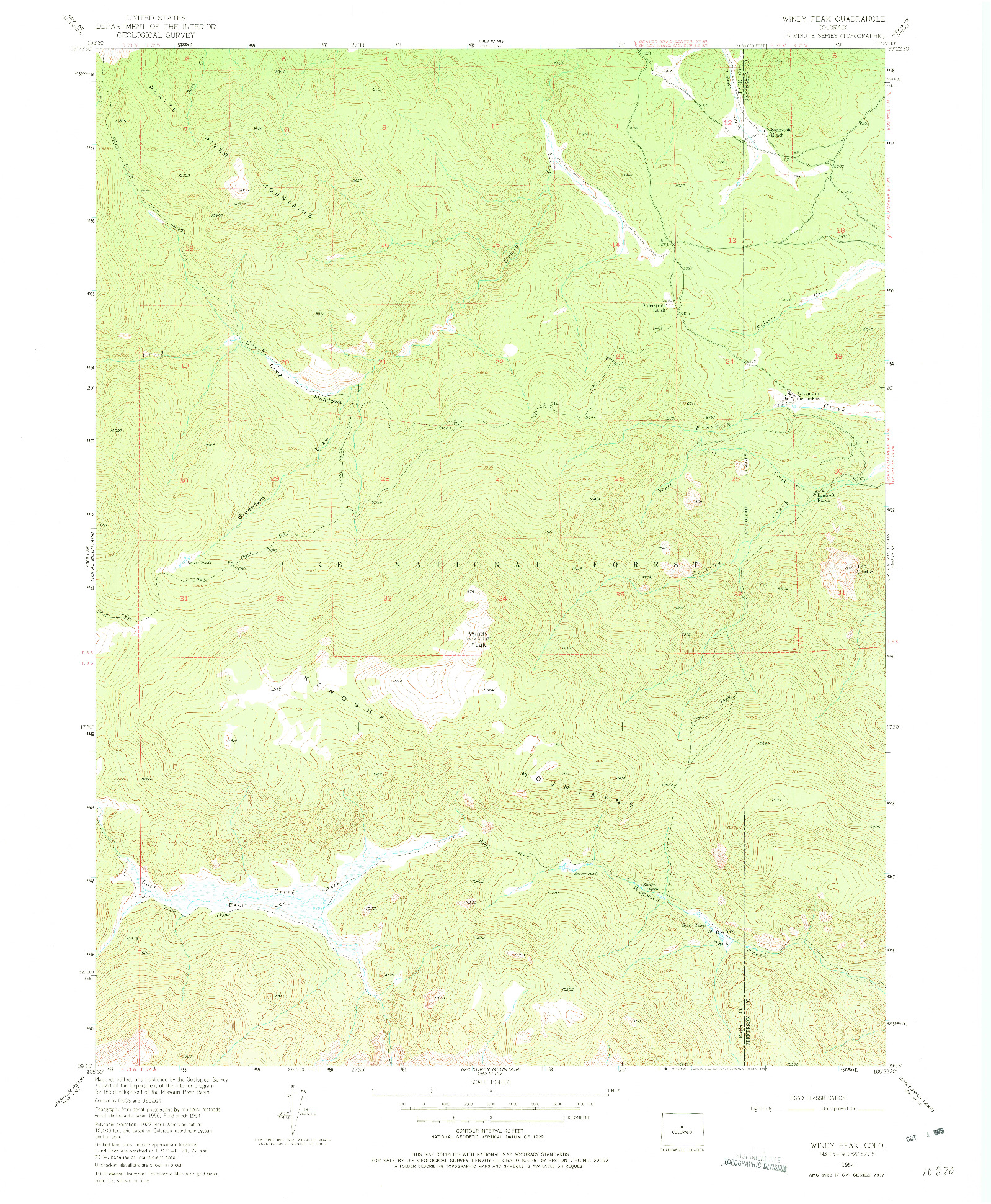 USGS 1:24000-SCALE QUADRANGLE FOR WINDY PEAK, CO 1954