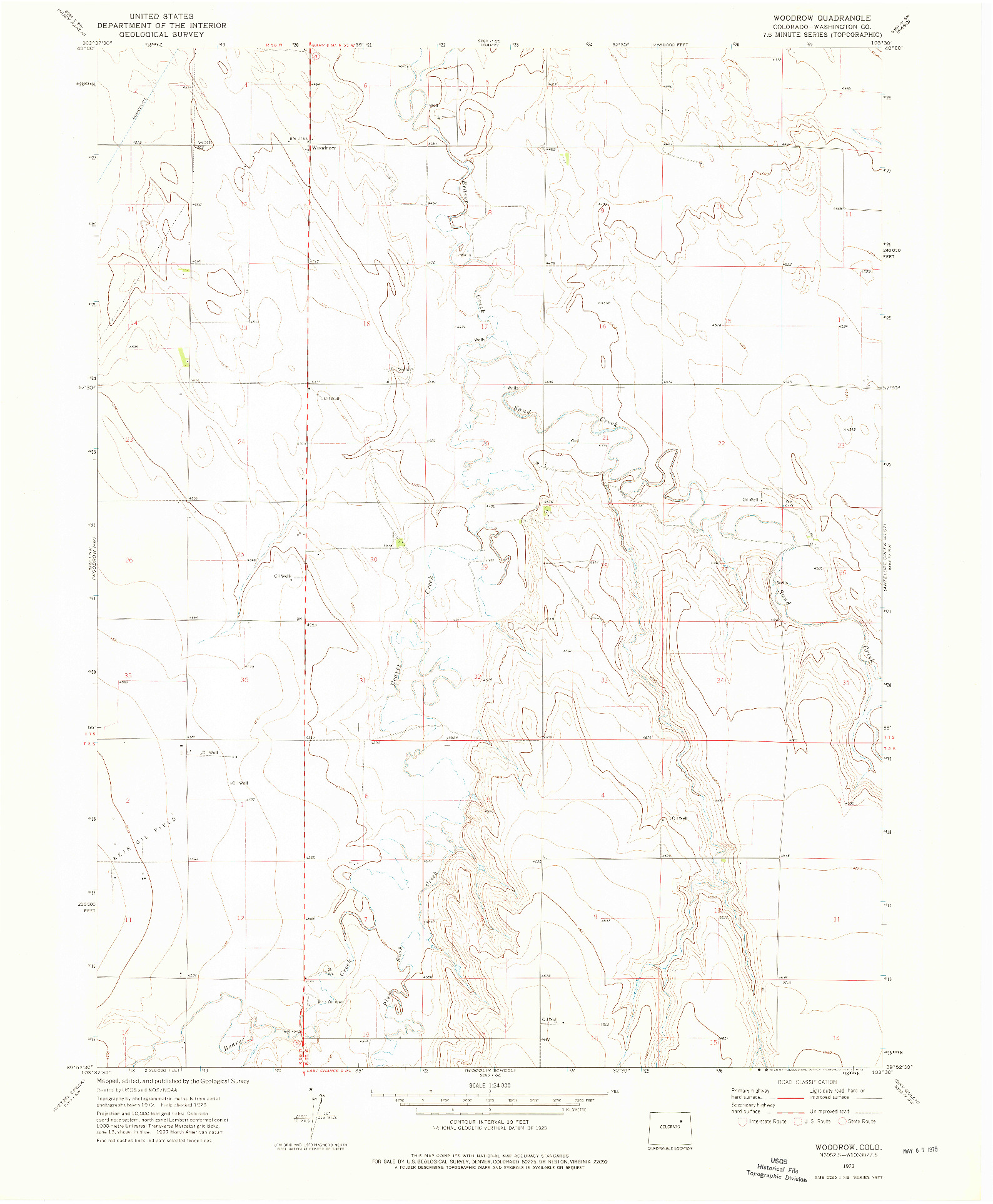 USGS 1:24000-SCALE QUADRANGLE FOR WOODROW, CO 1973