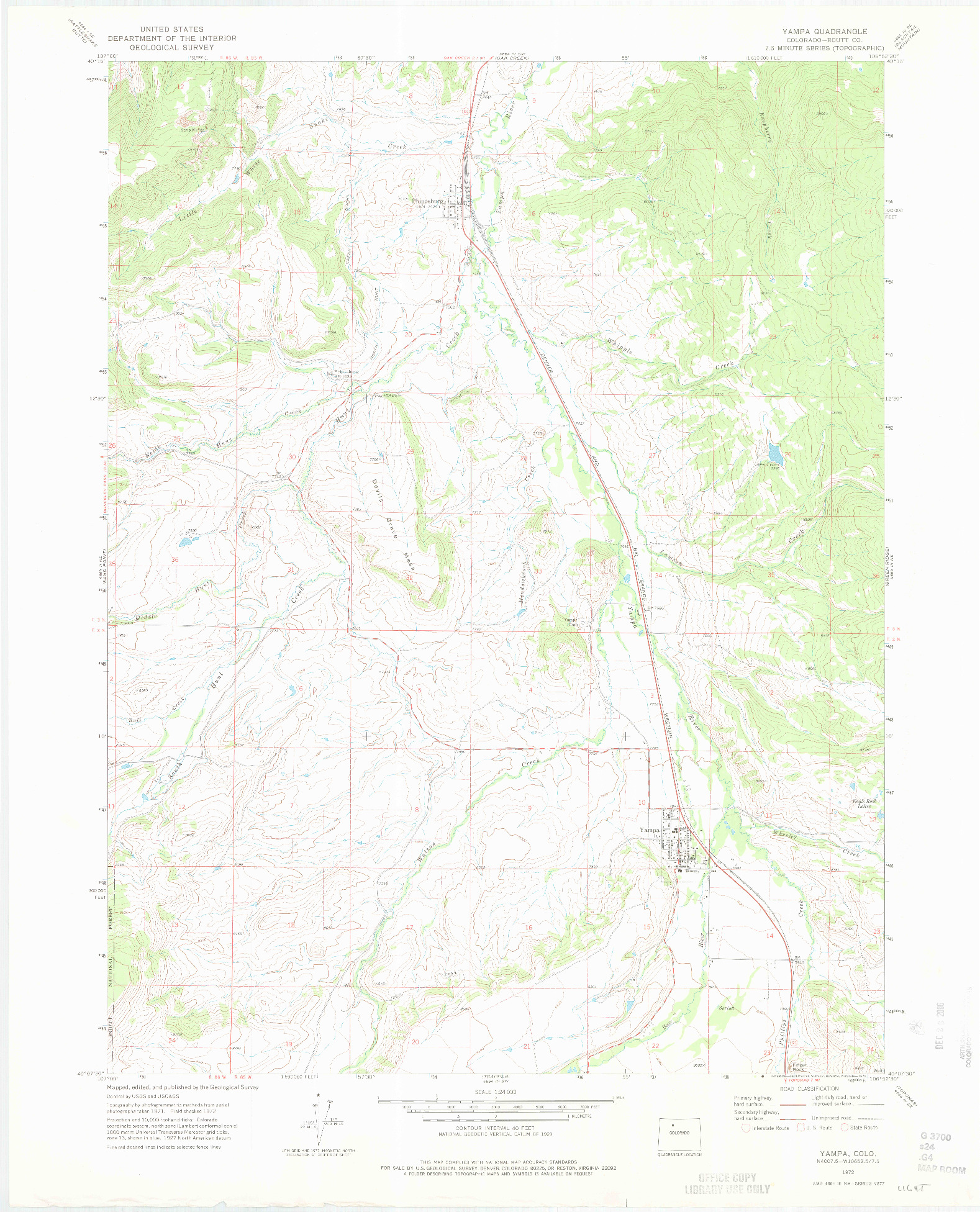 USGS 1:24000-SCALE QUADRANGLE FOR YAMPA, CO 1972