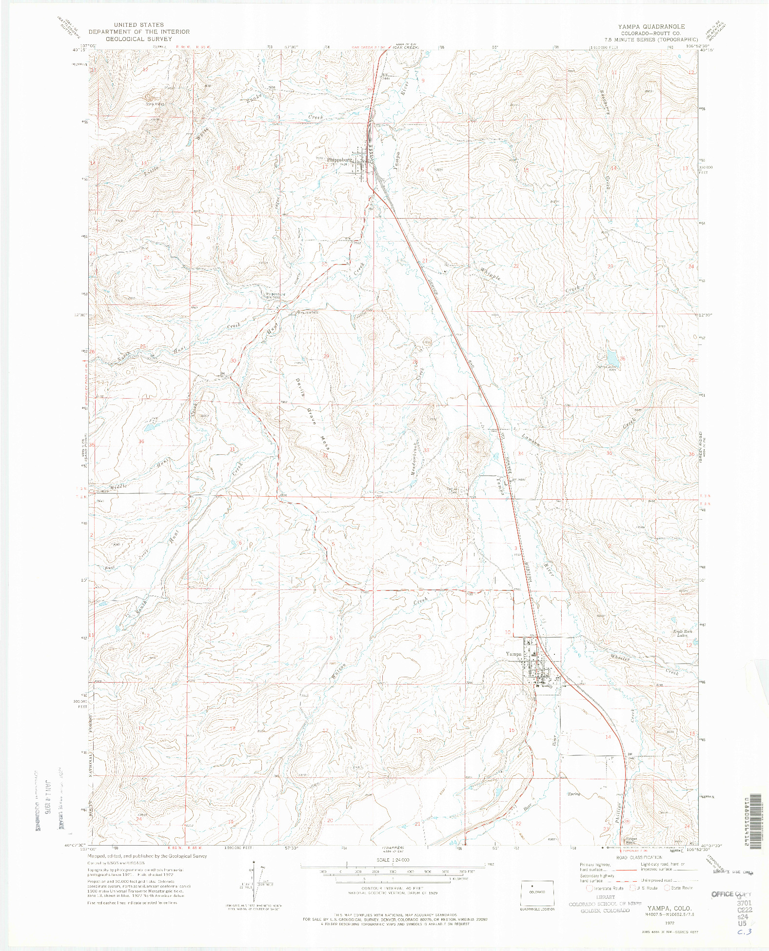 USGS 1:24000-SCALE QUADRANGLE FOR YAMPA, CO 1972